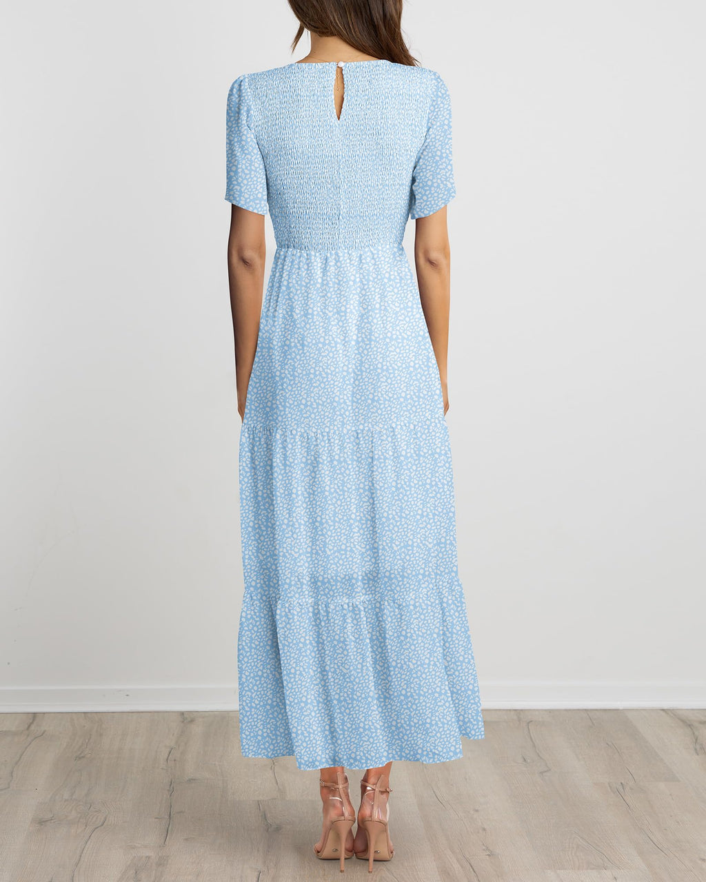 BTFBM Women Casual Short Sleeve Crew Neck Summer Dress Bohemian Floral Printed Flowy Maxi Dresses Tiered Cocktail Dress