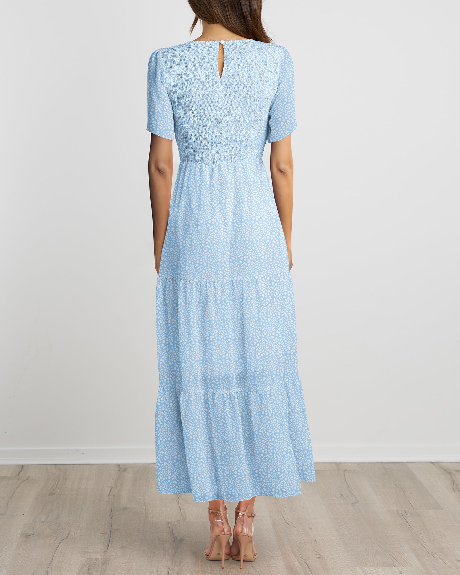 BTFBM Women Casual Short Sleeve Crew Neck Summer Dress Bohemian Floral Printed Flowy Maxi Dresses Tiered Cocktail Dress