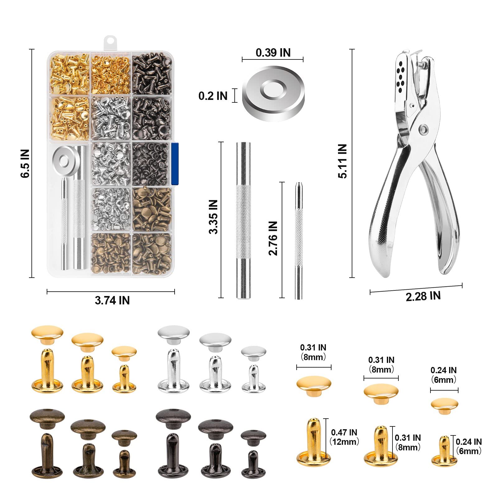 100 Sets Chicago Screws for Leather Crafting 7/20 Inch, 5 Colors of Rivets for Leather, Chicago Screws for DIY Leathercraft (Silver, Light Gold, Bronze, Antique Copper, GunMetel)