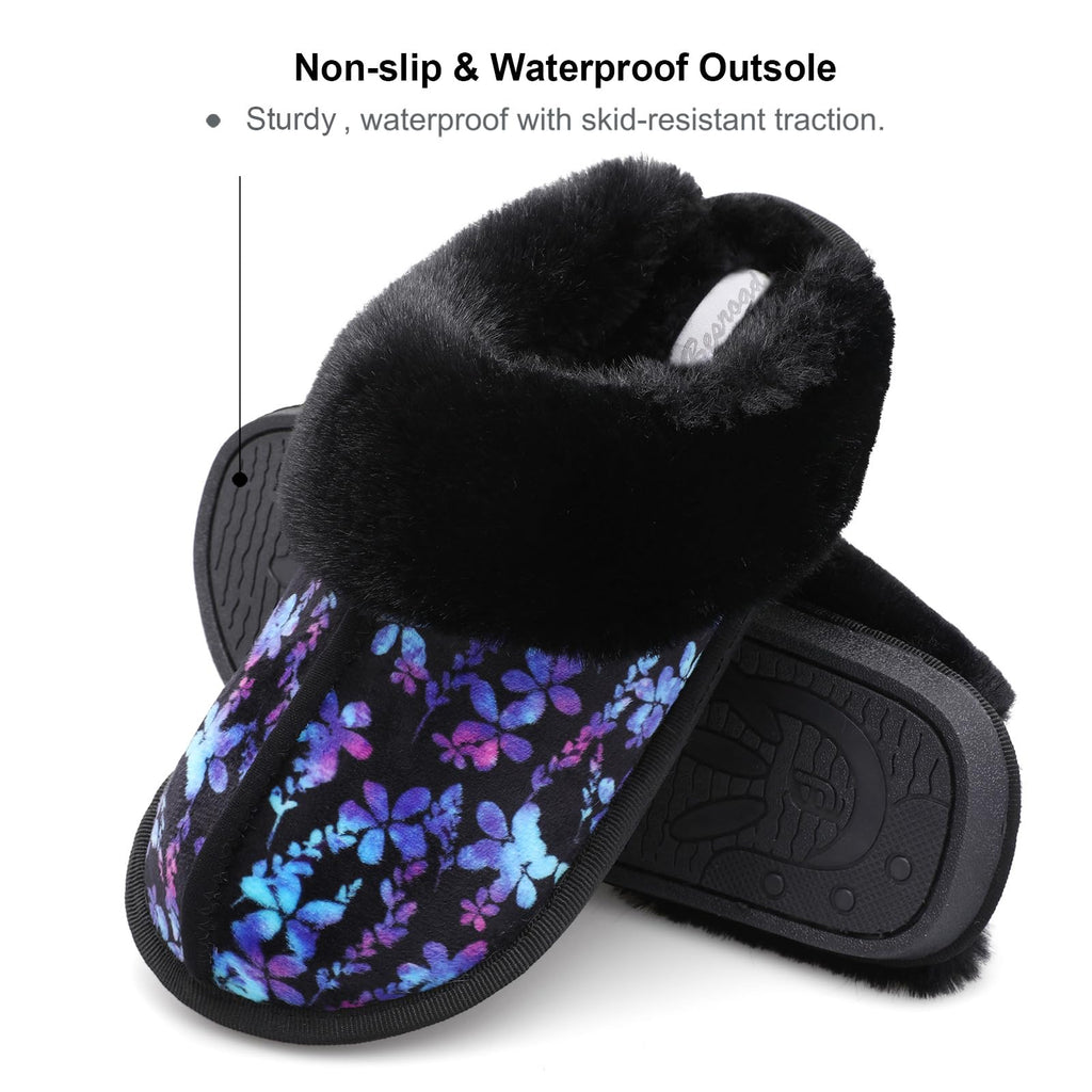 Besroad Winter Fuzzy House Slippers Sandals Plush Faux Fur Fluffy Flats Slippers Warm Slide Shoes for Women