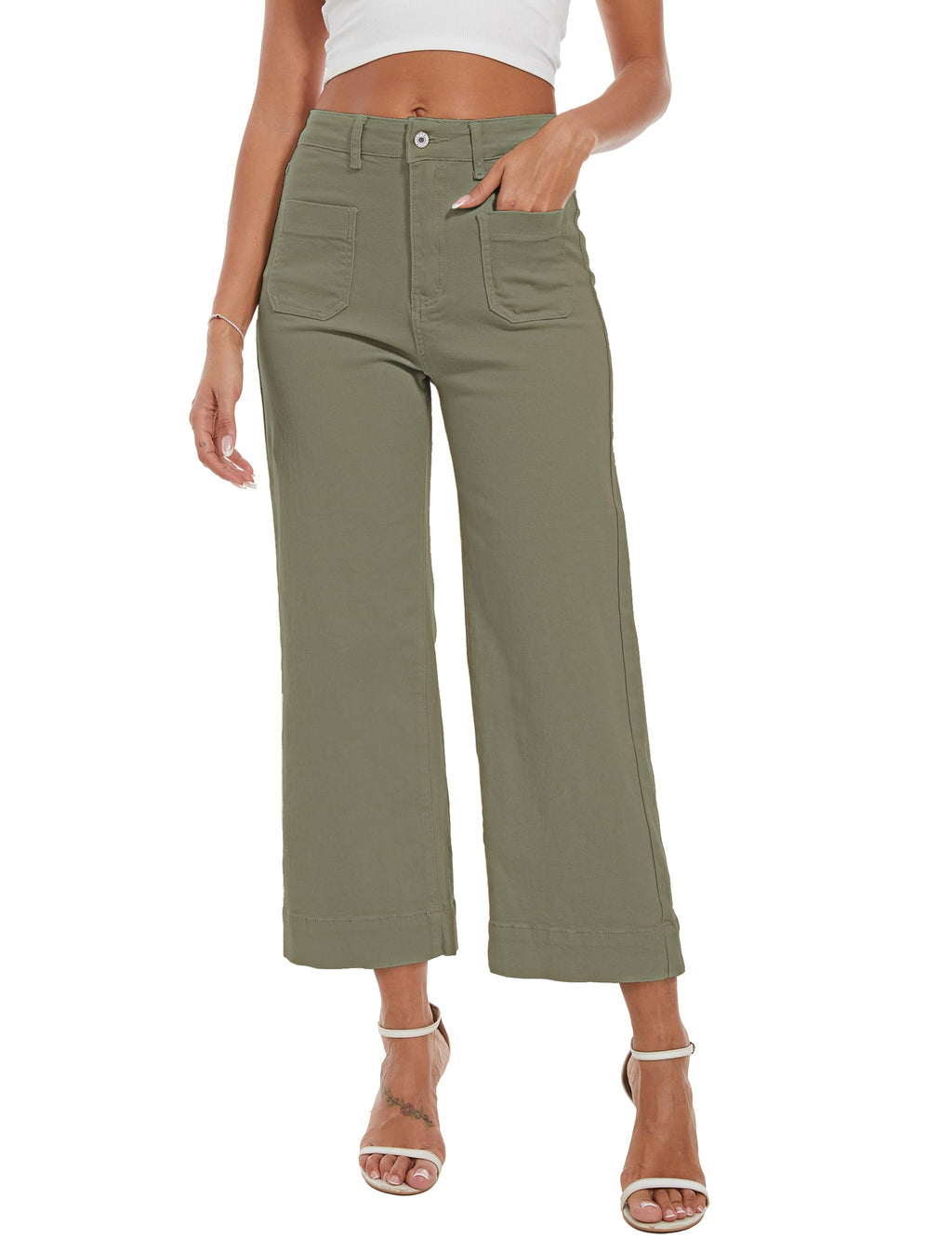 Wide Leg Jeans for Women Trendy High Waisted Flare Jeans Cropped Pants Stretchy Baggy