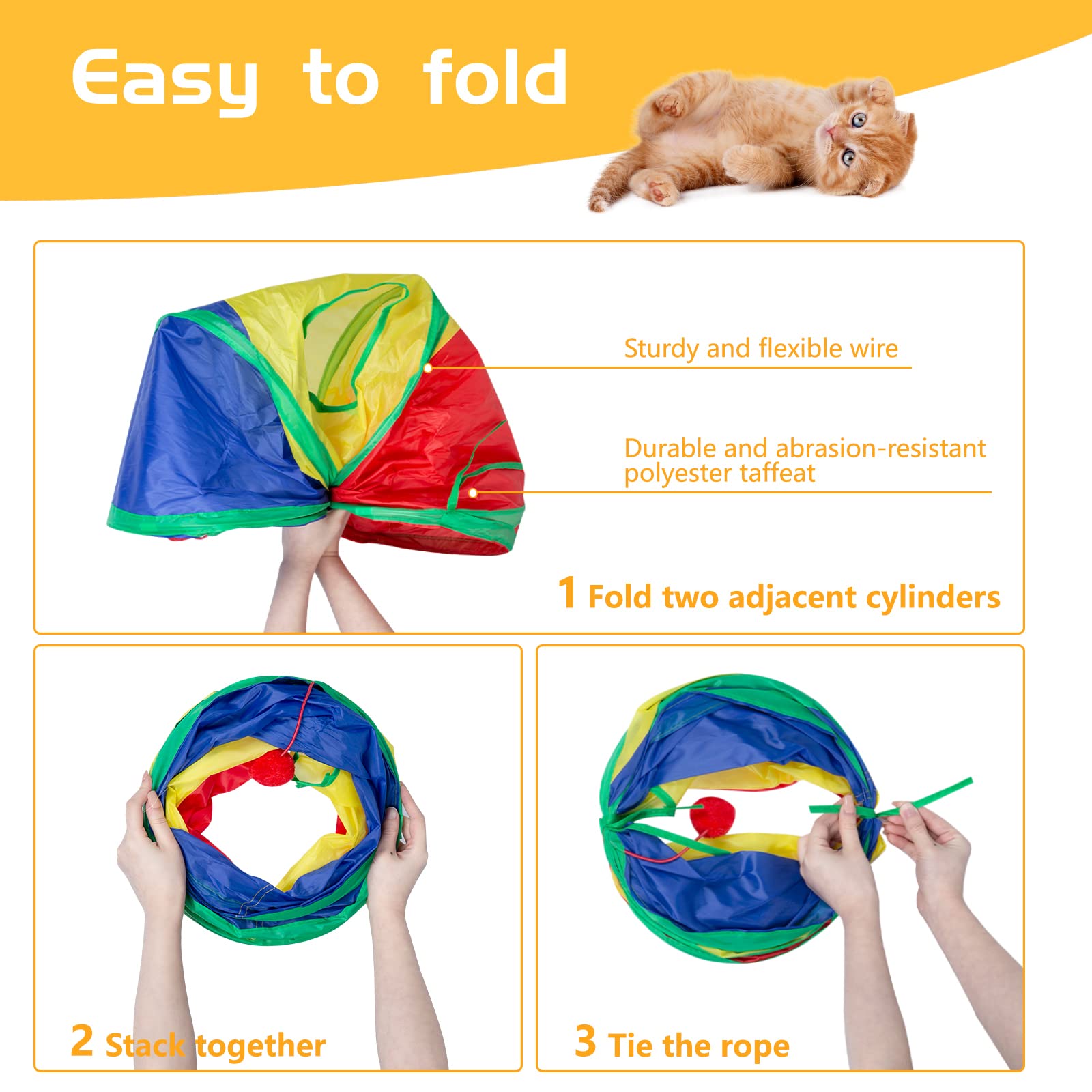 Sheldamy Cat Tunnel, 2-Way Collapsible Play Tunnel, Interactive Toy Maze for Small Animals, Suitable for Kittens, Puppies, Rabbits, Ferrets, Blue & Black