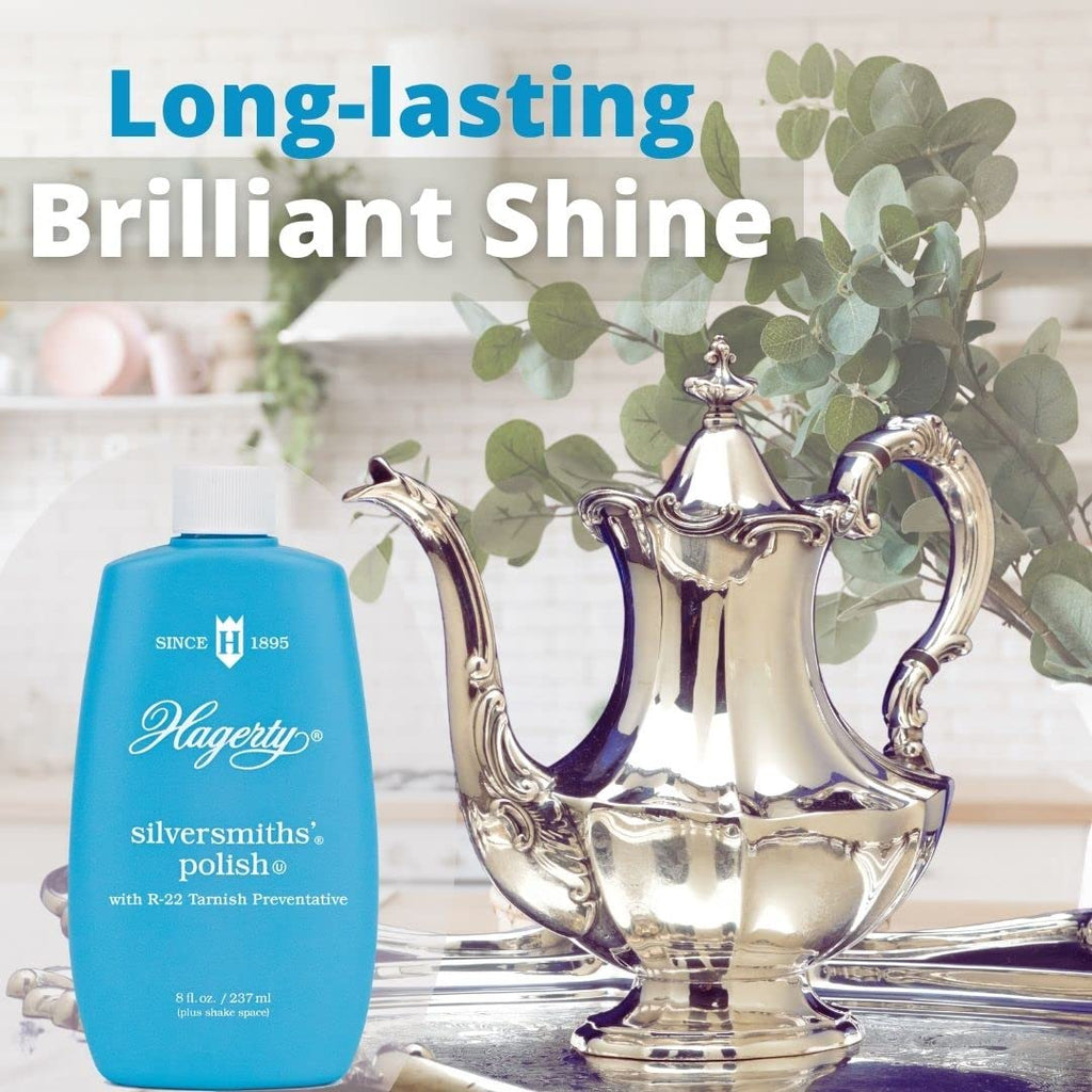 Hagerty Silversmiths' Polish, Professional Silver Cleaner and Tarnish Remover for Jewelry, Silverware, Gold and More, Kosher Certified, Made in USA, 8 Fl Oz