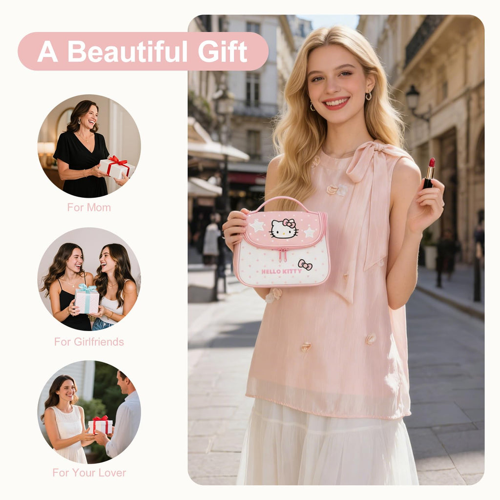 AmBealla Makeup Bag Large Waterproof Cosmetic Bags with Makeup Brush Holder,Cute Printed Makeup Organizer for Women Traveling,Portable Toiletry Bag for Girls