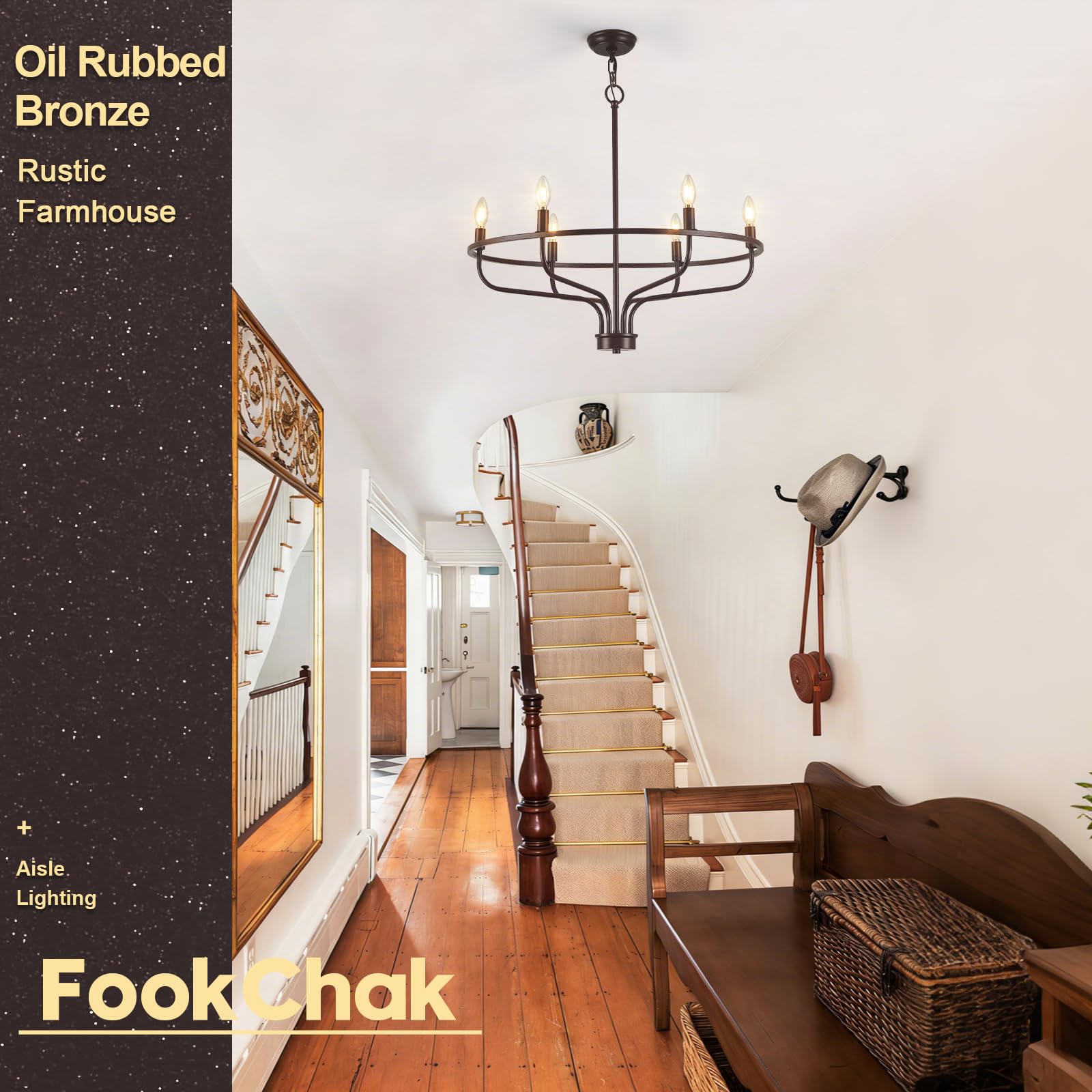 Black Chandelier 6-Light Dining Room Chandelier Kitchen Chandeliers Over Table Round Living Room Chandelier Light Fixture for Bedroom, Kitchen, Foyer