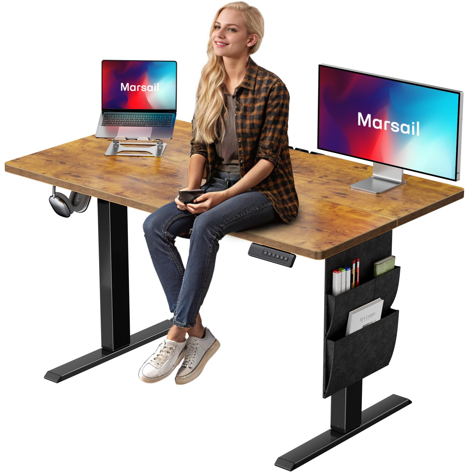 Marsail Standing Desk,Home Office Adjustable Heights Desk,Stand Up Desk,63x24 Inches Desktop Sit Stand Gaming Computer Desk for Study,Writing with 4 Memory Presets,Headphone Hook,Cable Organizer