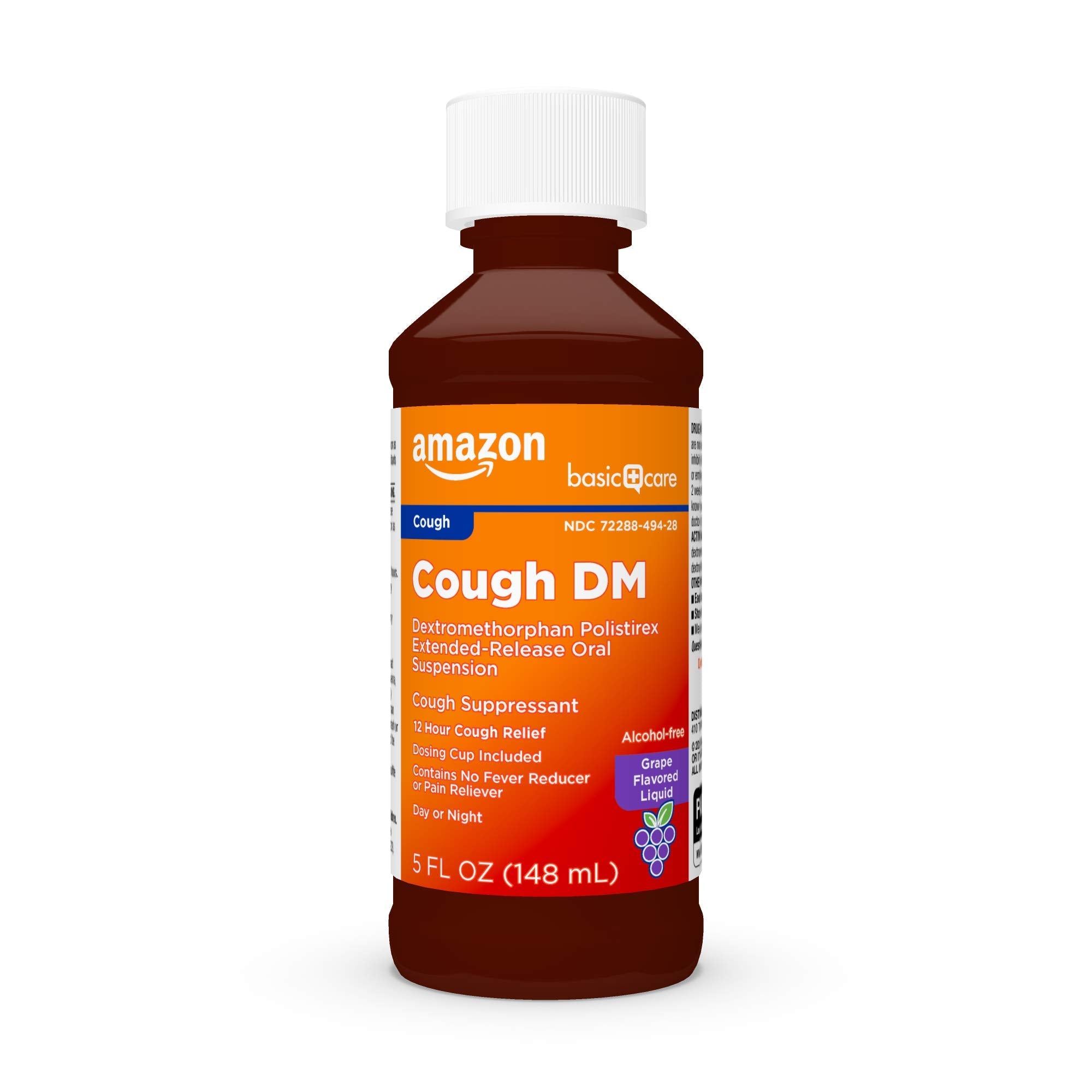 Amazon Basic Care 12 Hour Cough DM Syrup, Extended-Release Dextromethorphan, Grape Flavor Cough Medicine, 5 fl oz (1-Pack)