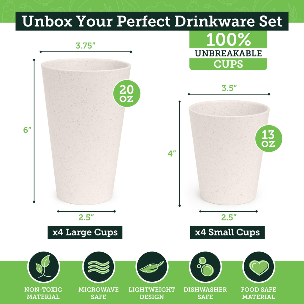 Grow Forward Premium Wheat Straw Cups - 13 & 20 oz Unbreakable BPA Free Hard Plastic Cups - Reusable Lightweight Plastic Drinking Glasses for Kitchen, Outdoor, Water, Camping, RV - Midnight