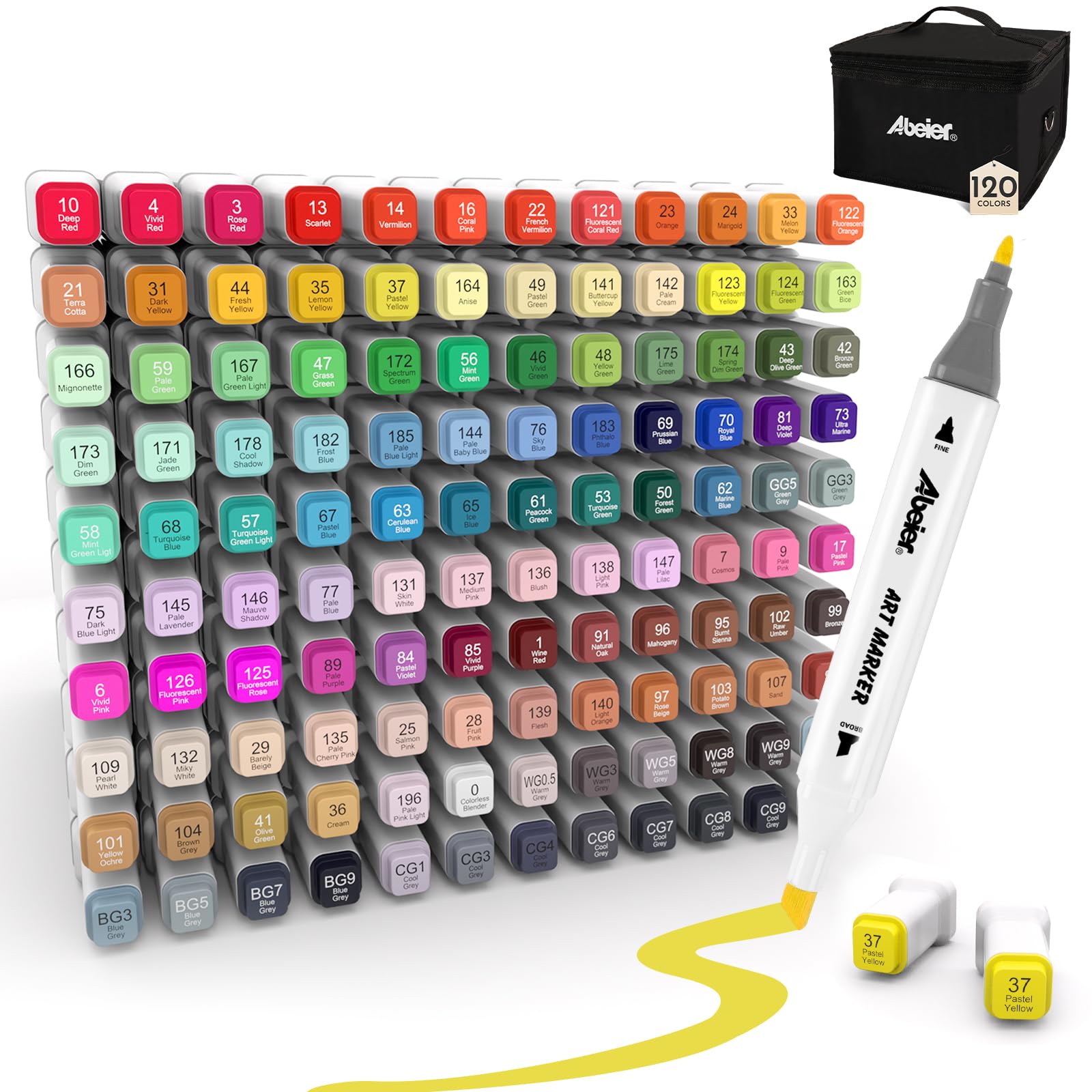 ABEIER Alcohol Markers, 100 Colors Dual Tip - Chisel& Fine, Coloring Markers Perfect for Adults, Ideal For Book Drawing Sketching Painting, Card Making