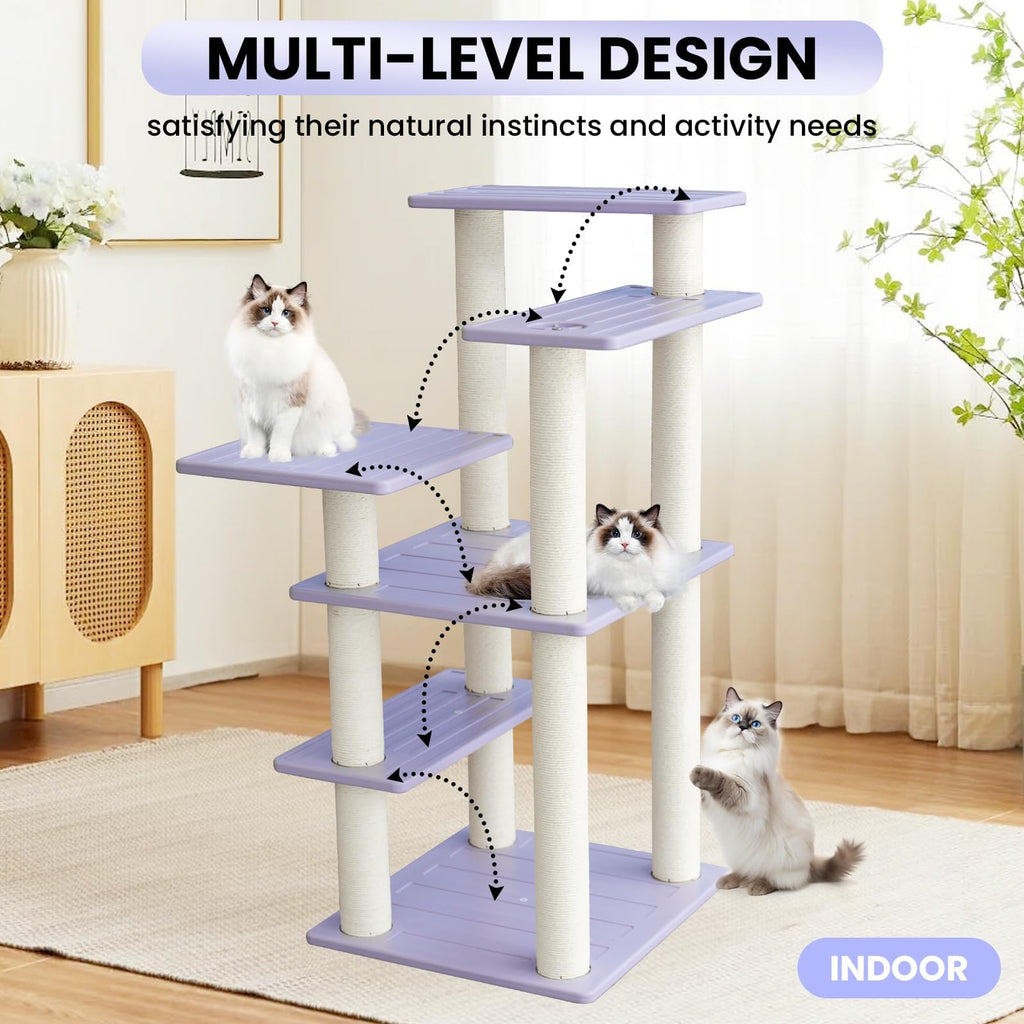 Tall Cat Tree for Outdoor and Indoor Cats, Weatherproof Large Outdoor Cat Tree Tower with Scratching Posts