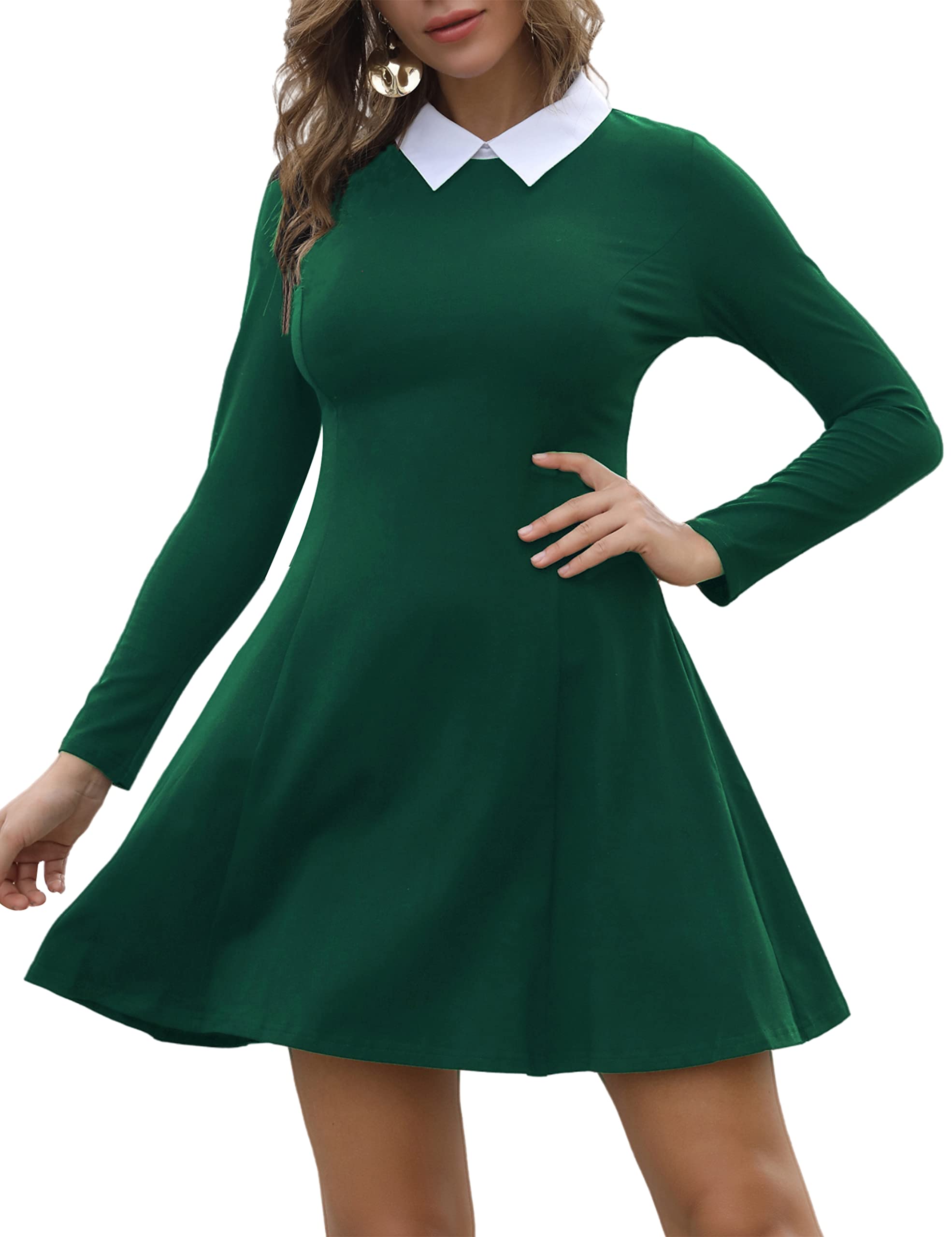 Aphratti Women's Long Sleeve Fall Dresses 2025 Casual Peter Pan Collar A Line Fit and Flare Skater Goth Dress
