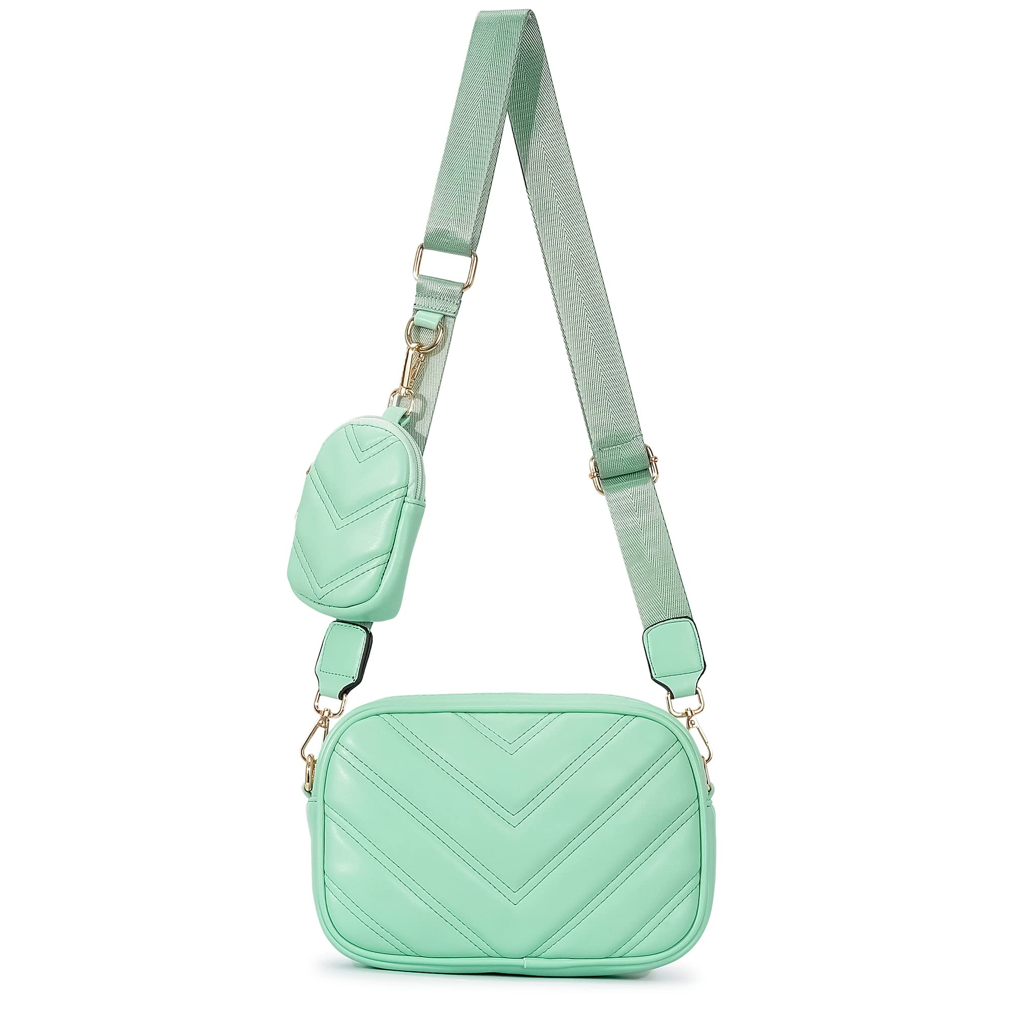 Herald Chevron Quilted Small Crossbody Bag with Coin Purse Pouch, Women Square Camera Side Shoulder 2 Size Handbags | Chevron