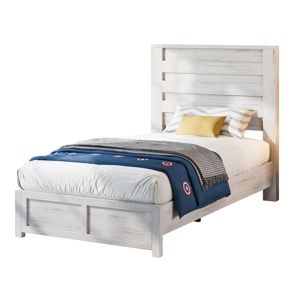 AMERLIFE Farmhouse Full Size Bed Frame with 49" Fluted Headboard, Wood Platform Bed with Natural Grain, No Box Spring Needed/Noise Free, Black