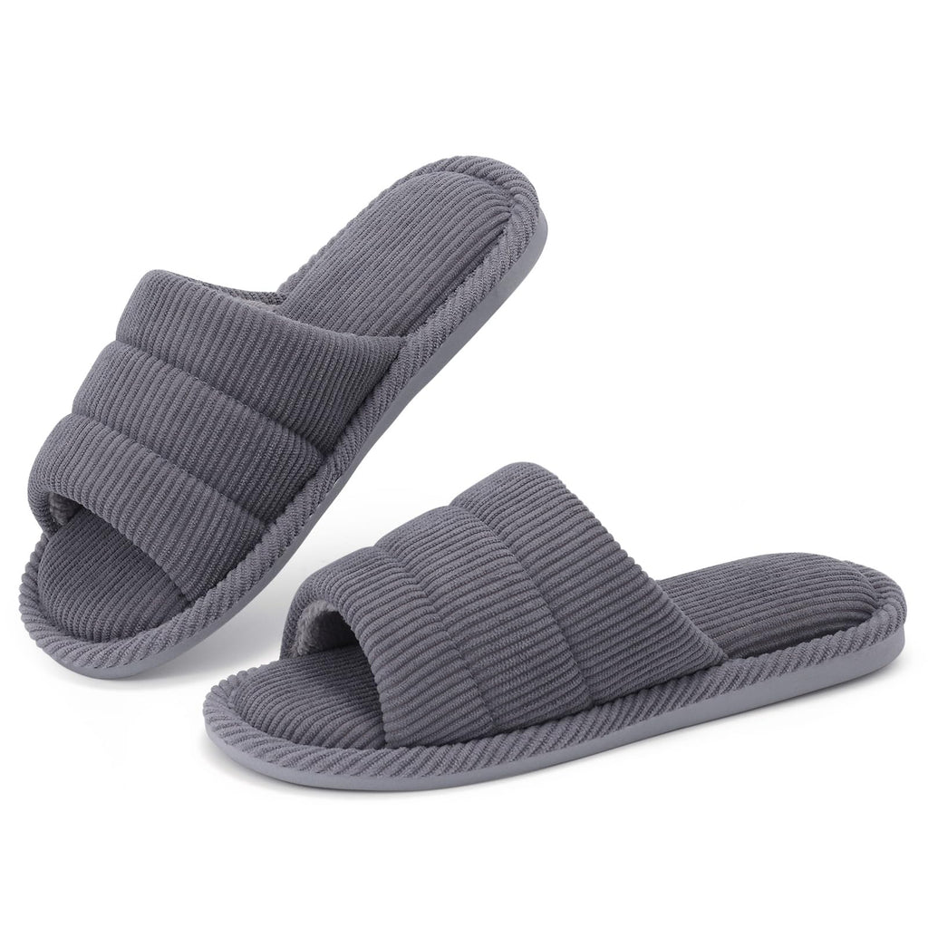 shevalues Terry Cloth Open Toe Slippers for Women Memory Foam Slip On House Slippers