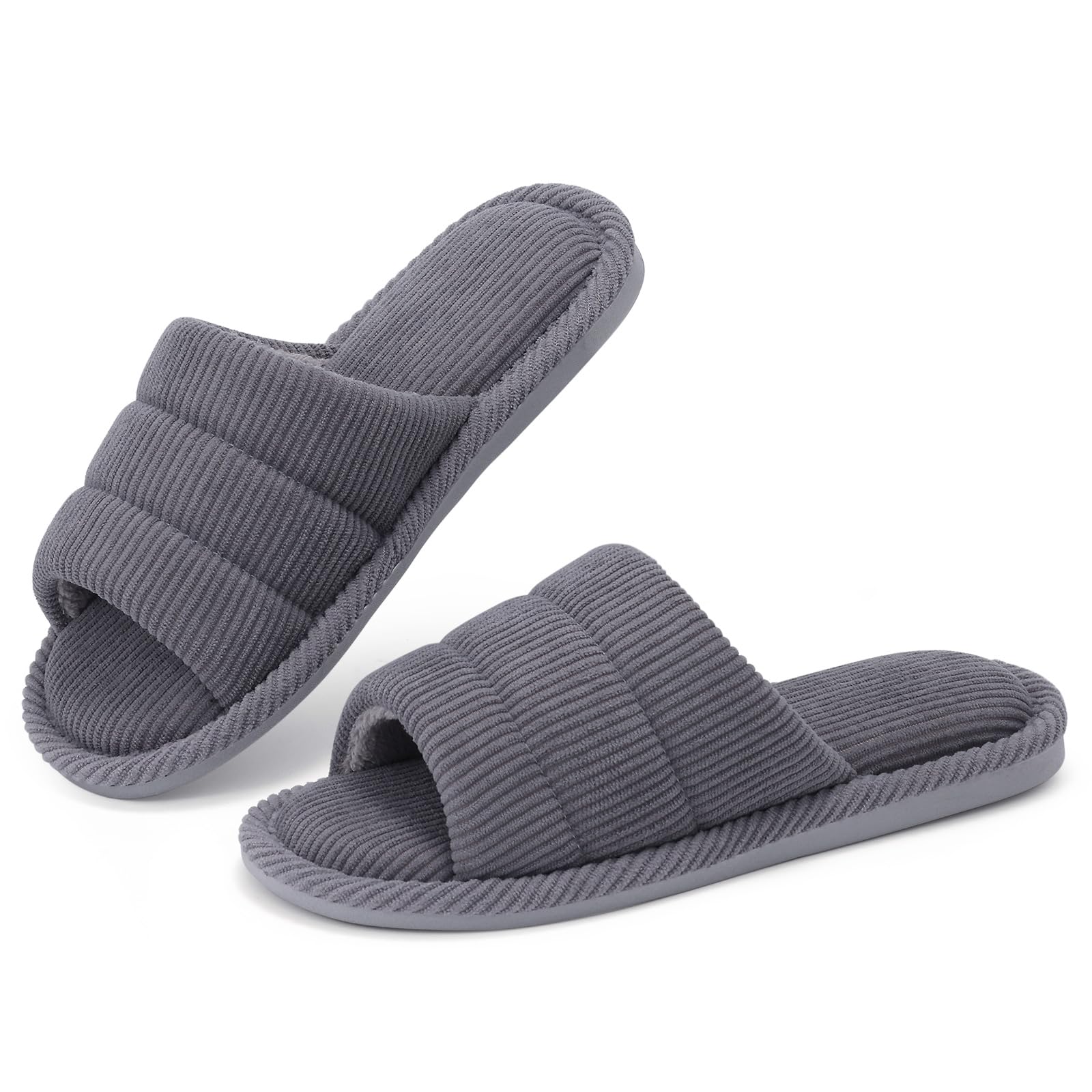 shevalues Terry Cloth Open Toe Slippers for Women Memory Foam Slip On House Slippers