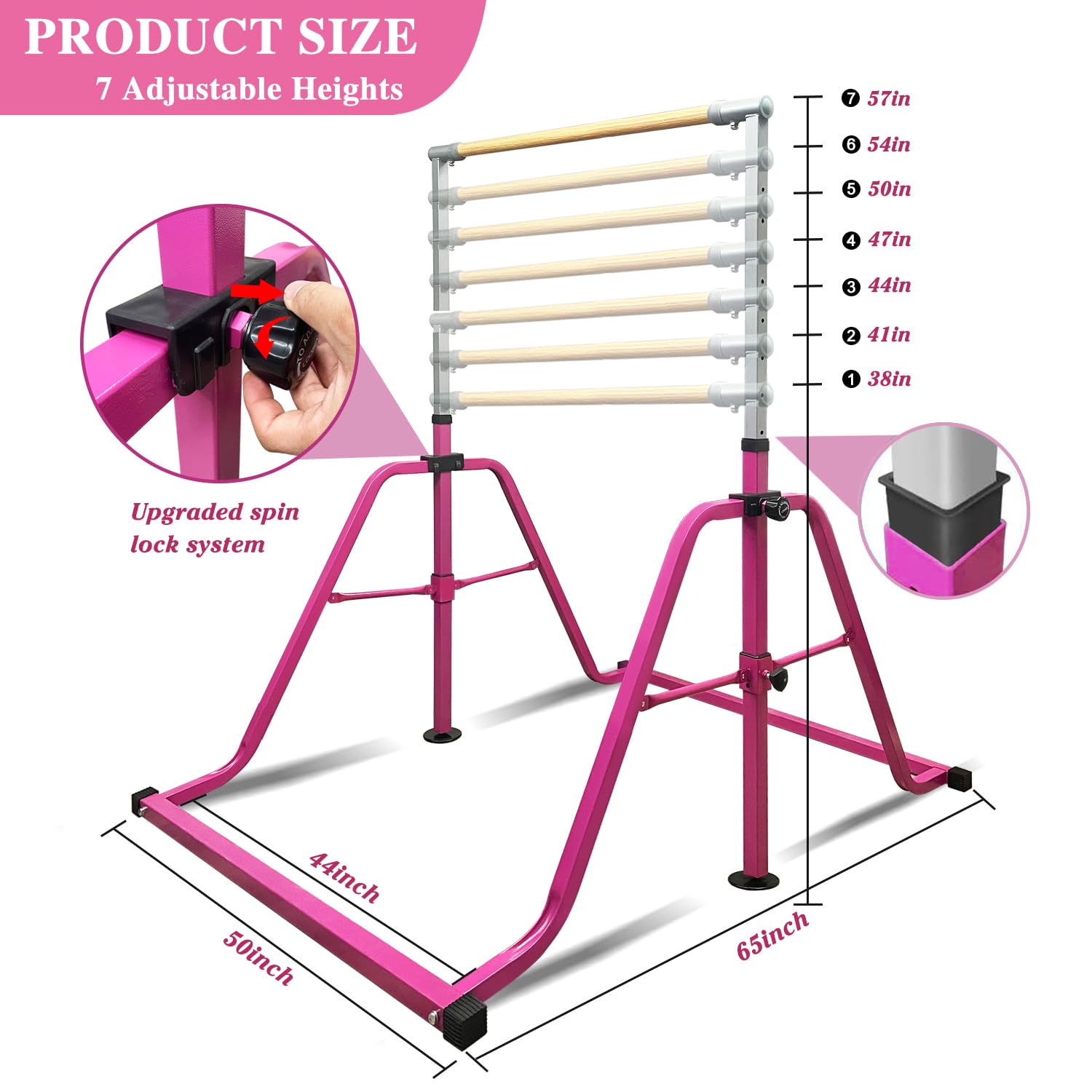 Foldable & Moveable Gymnastics Horizontal Bar with Rings,3’to 5’Adjustable Height Expandable Junior Kip Bar for Home,Indoor Gym Equipment for Kids
