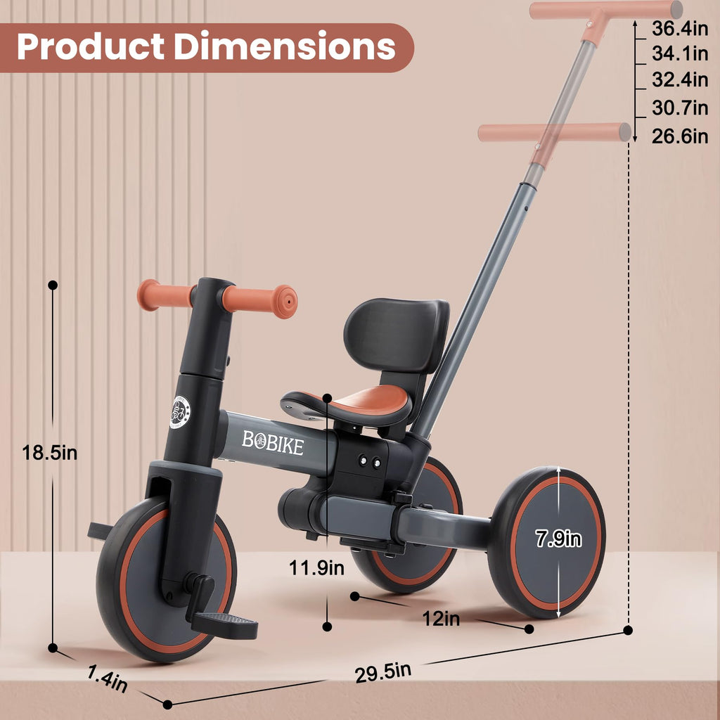 Toddler Bike with Push Handle,Tricycles for 1 to 3 Years Old, Toddler Tricycle with Push Handle for Boy Girl, Baby Balance Bike with Adjustable Seat Height and Removable Pedal (Black)