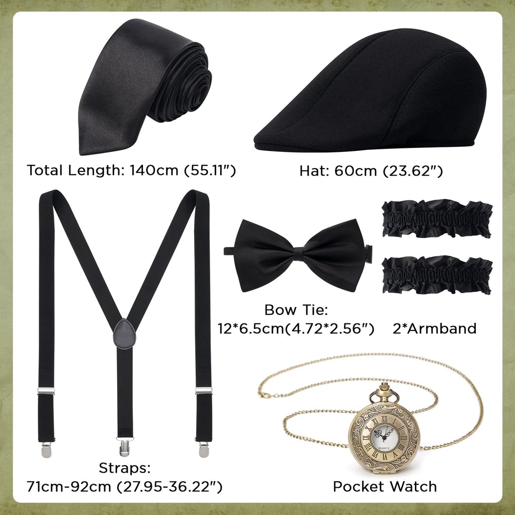 YESSA 1920s Mens Costume,Roaring 20s Costumes for Men,Gatsby Costume Men,1920s Mens Outfit Hat Vest Pocket Watch Tie