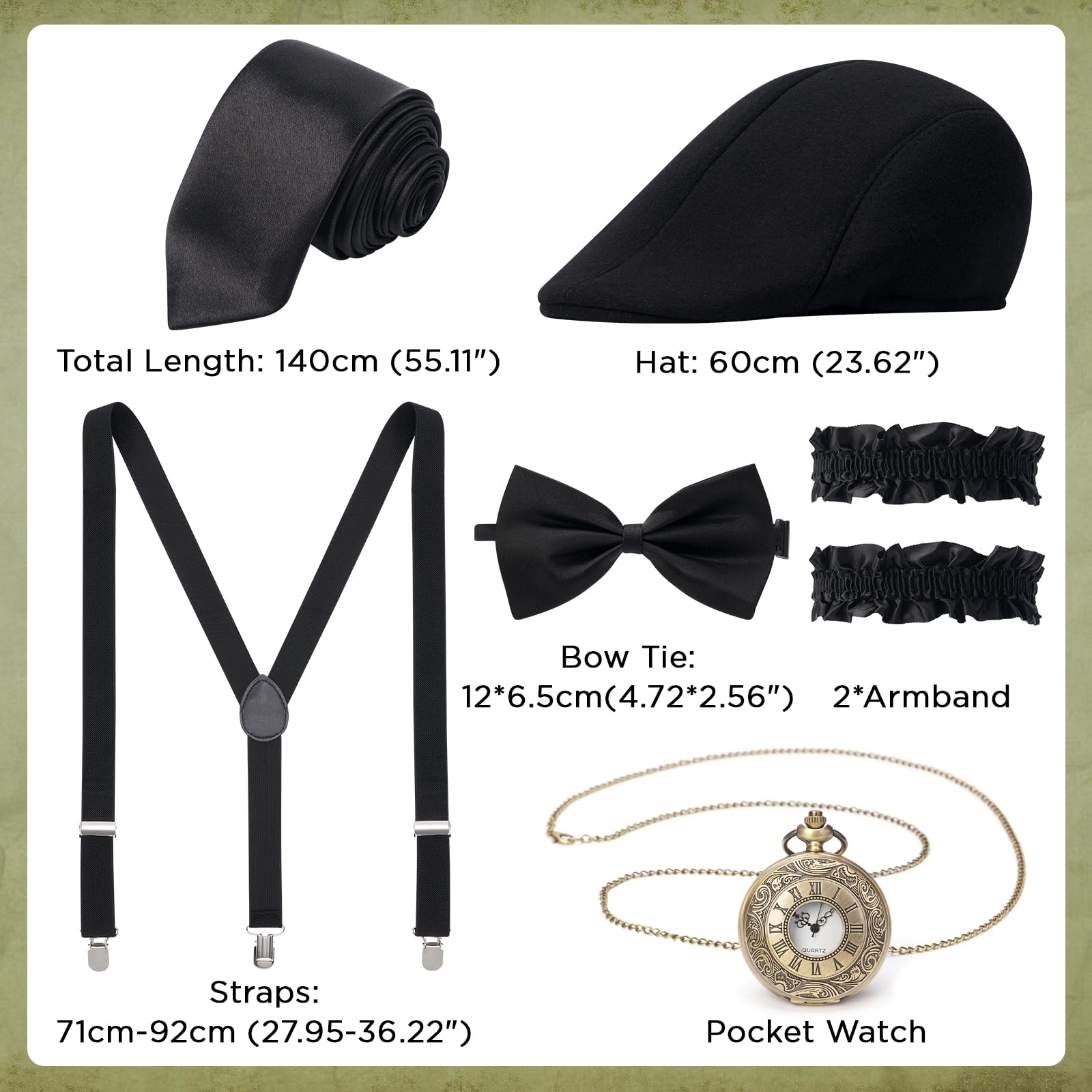 YESSA 1920s Mens Costume,Roaring 20s Costumes for Men,Gatsby Costume Men,1920s Mens Outfit Hat Vest Pocket Watch Tie