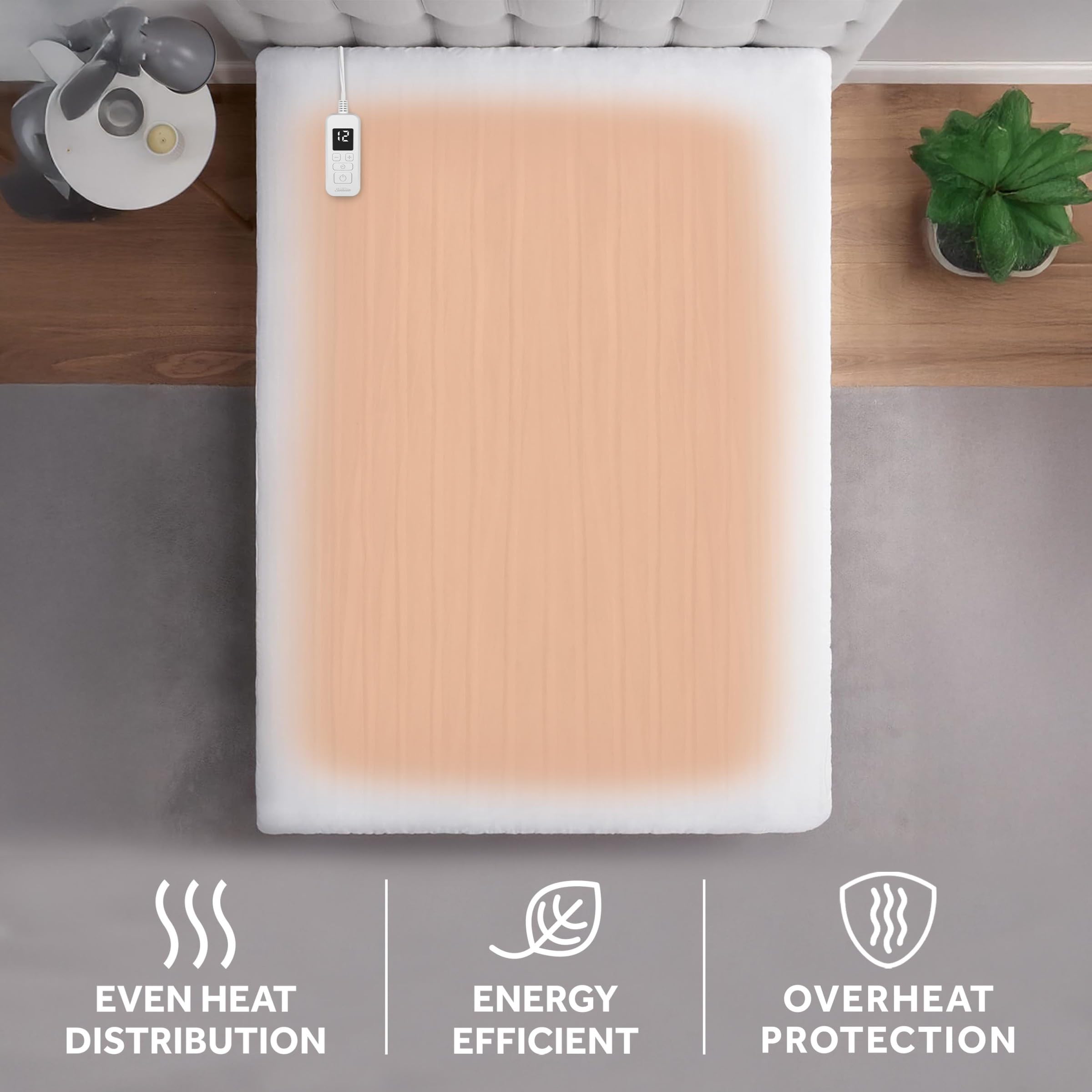 Sunbeam Restful Quilted Water Resistant Heated Mattress Pad - Full White