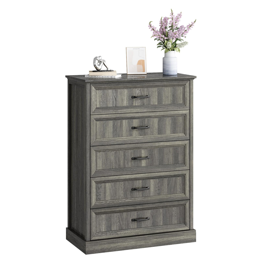 Farmhouse 5 Drawers Dresser for Bedroom, 44" Tall Brown dresser Wood Rustic Chest of Drawers with Wide Metal Handle,Natural Texture,Drawer Organizer for Bedroom,Living Room,Hallway and Entryway