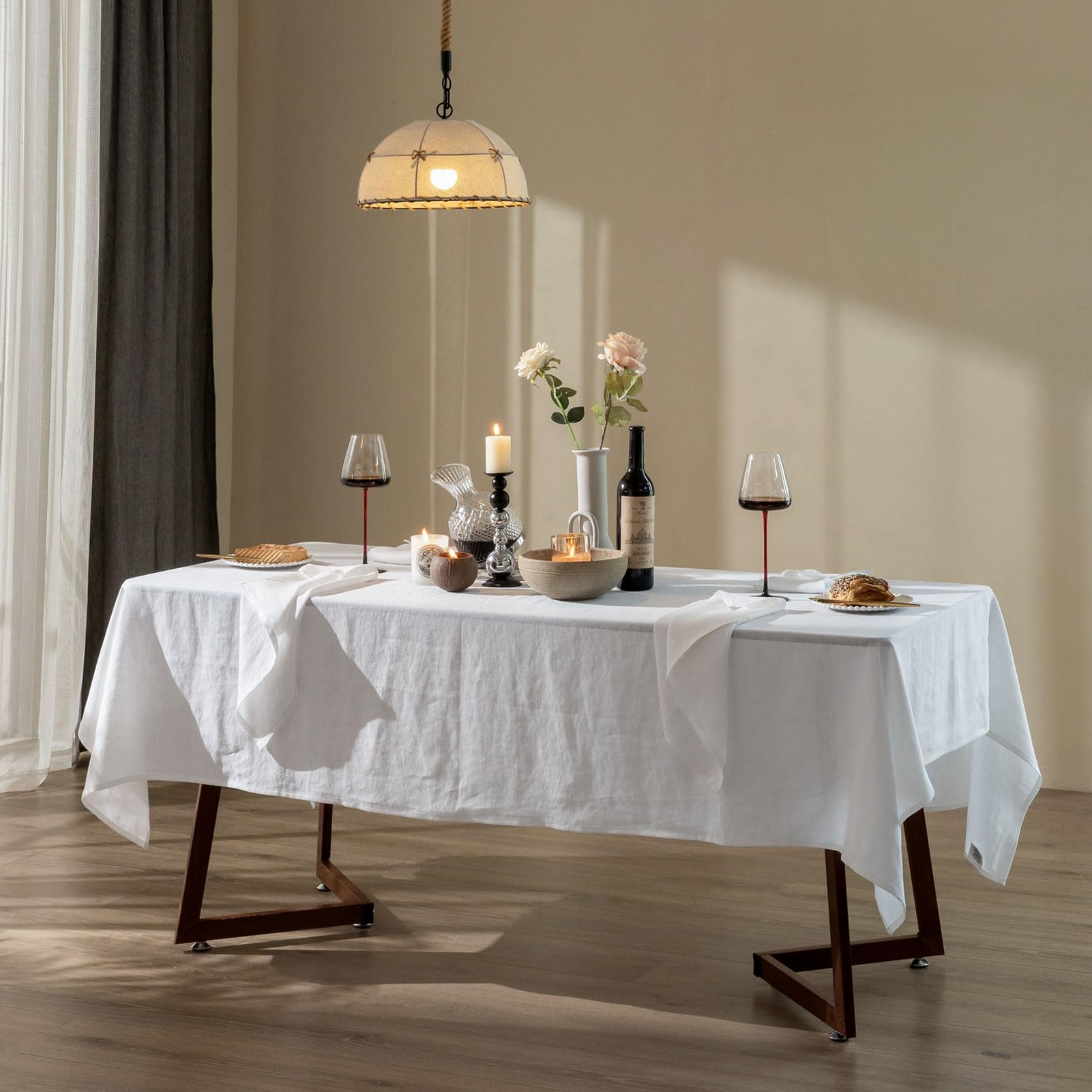 Talasily Linen Tablecloth 100% Pure Linen Table Cloth 60x84 Inches Rectangle Tablecloths Washable Cloths for Kitchen, Dining, Buffet Parties, Holidays, Picnic, Weddings and Restaurants-Caramel