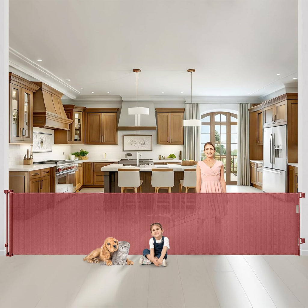 155 Inch Extra Wide Baby Gate for Doorway Indoor Dog Gate for Stairs Retractable Puppy Gates for The House Extra Wide Baby Gates for Large Openings Mesh Dog Gate Outdoor Gates for Decks, Timber