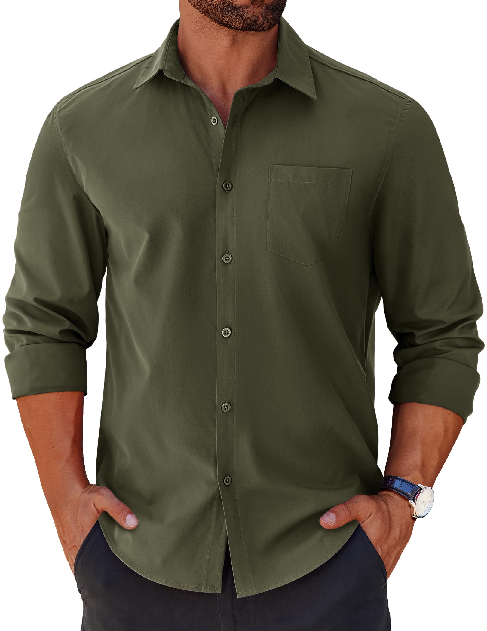 COOFANDY Mens Long Sleeve Button Down Shirts Casual Untucked Shirts for Men Dress Shirts Beach Wedding Shirts