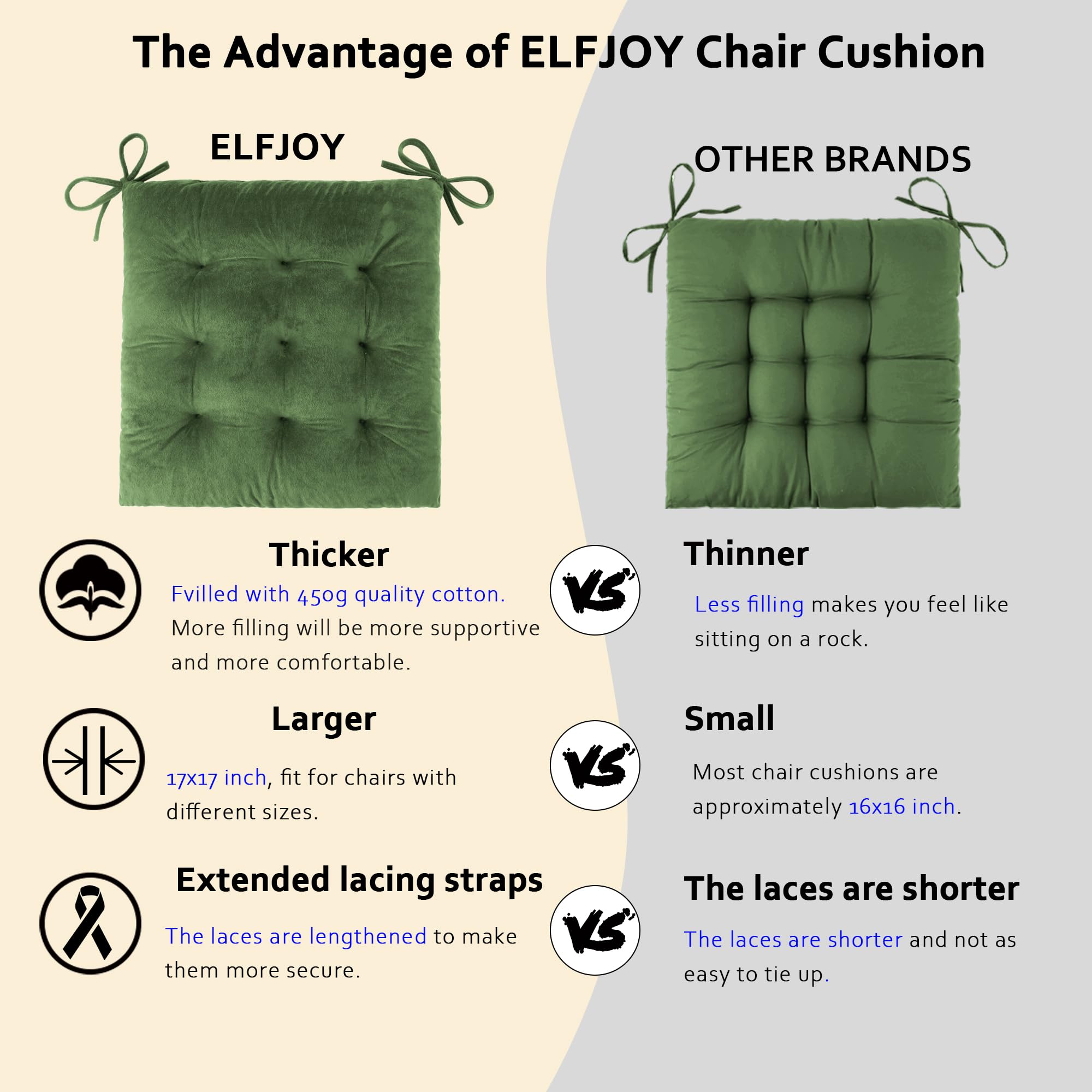 ELFJOY Rocking Chair Cushion Large Rocking Chair Pads with Ties Premium Tufted High Back and Seat Cushion 2 Piece Set Black