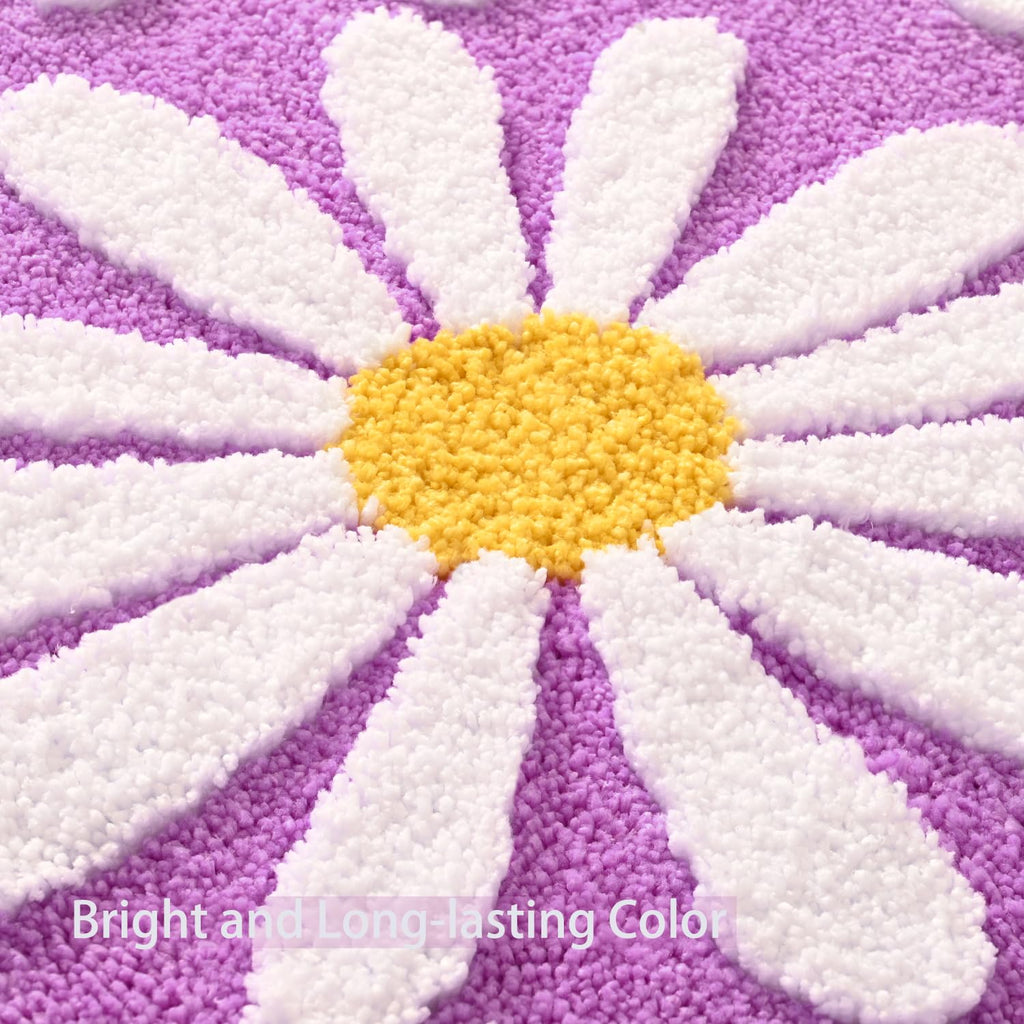 QJHOMO Beige Bathroom Rugs Cute Daisy Bath Mat White and Yellow Flower Decor Rug Non Slip Floor Carpet Microfiber Bathmat Super Absorbent Machine Washable Bathtub Mats for Shower (16x24 inch)