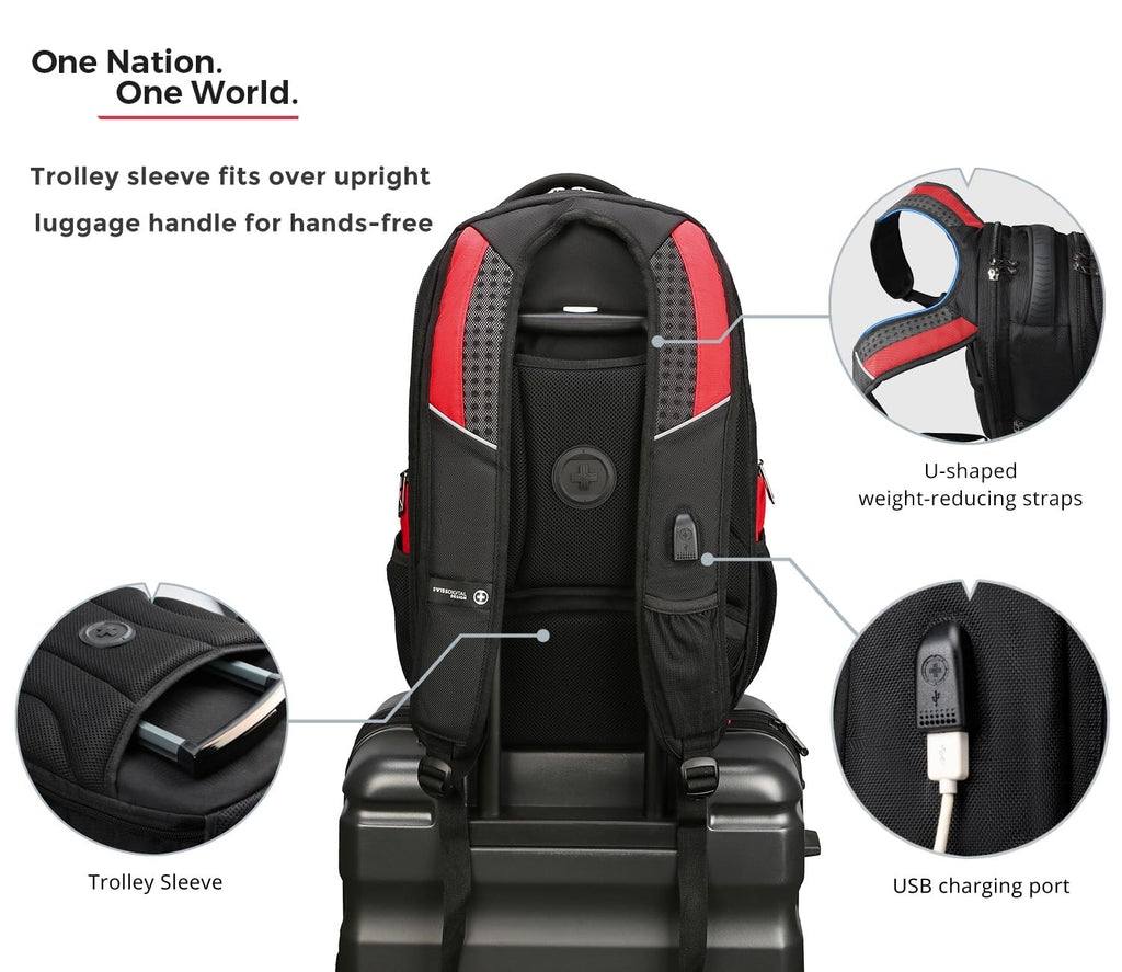 Swissdigital Design Travel Backpack for Women or Men, TSA Friendly USB Charging RFID Protection Business Carry on Bag Fits 15.6" Laptop Backpack Black | J14-BR