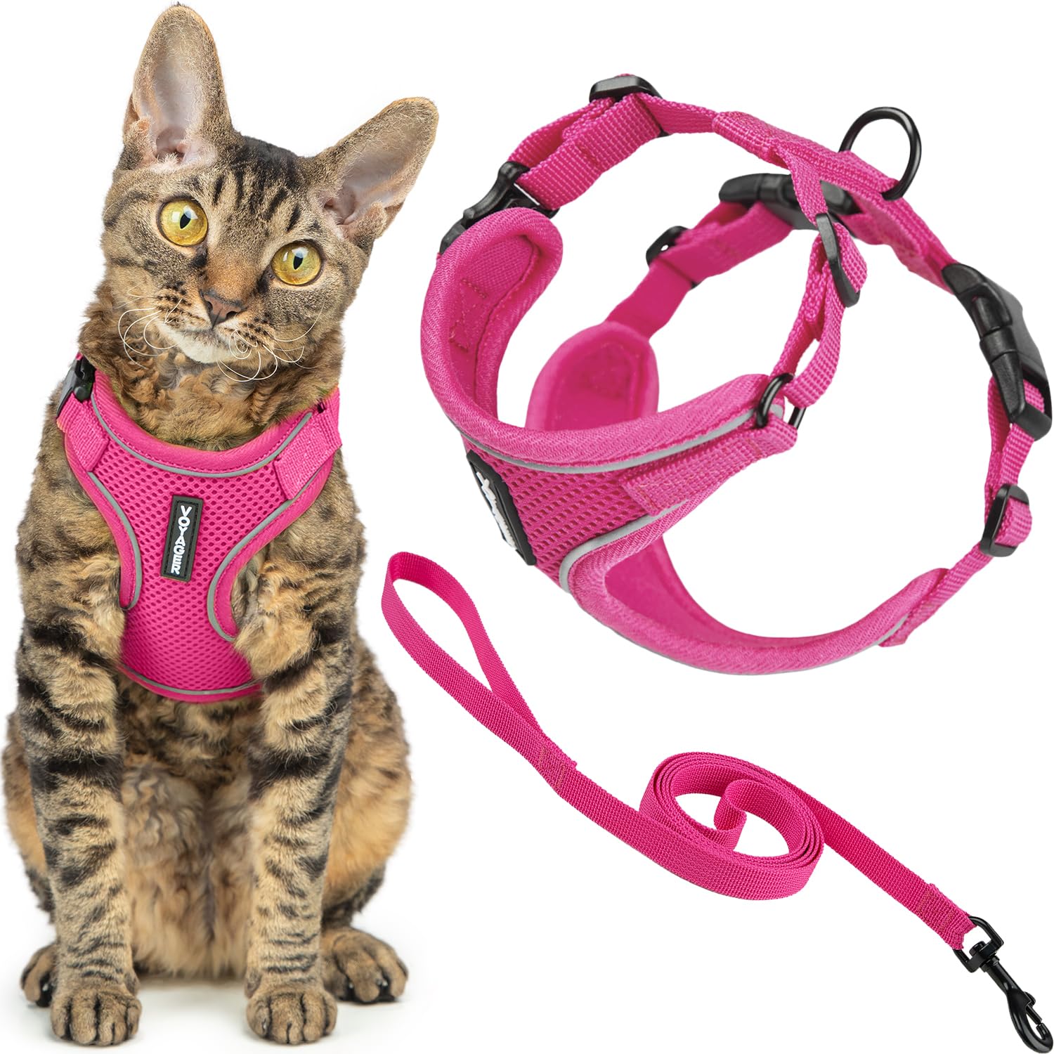Voyager Escape-Proof Step-in Lock Cat Harness & 5ft Neoprene-Handle Leash Set All-Weather Mesh with Reflective Stitching for Small to Large Cats by Best Pet Supplies, Army (327), XXXS
