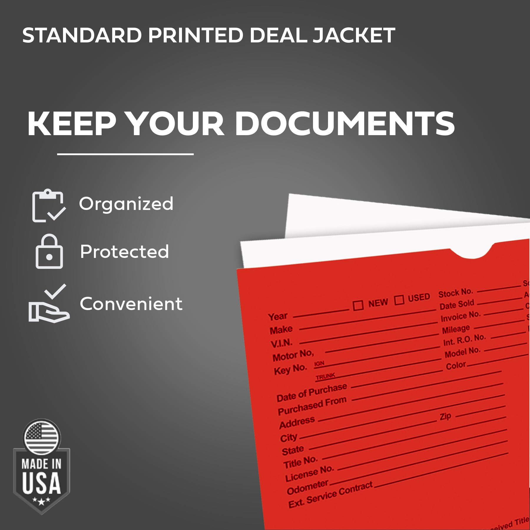 Printed Vehicle Deal Envelopes 9x12 Deal Jackets (100 shrink wrapped) (Blue)