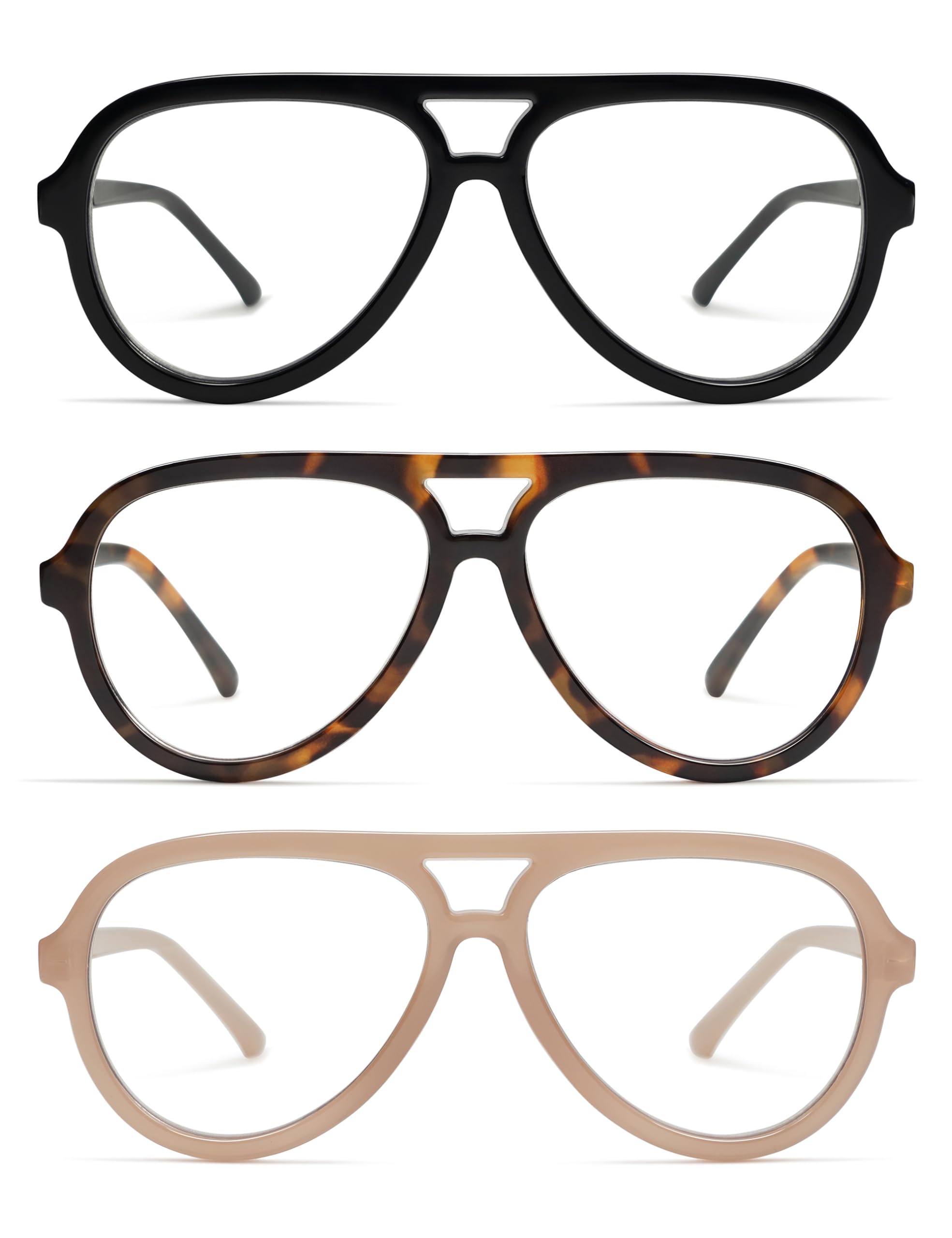 AMOMOMA 3 Pack Retro Oversized Aviator Reading Glasses for Women Men,Classic Large Reader Blue Light Computer Frame AM6111
