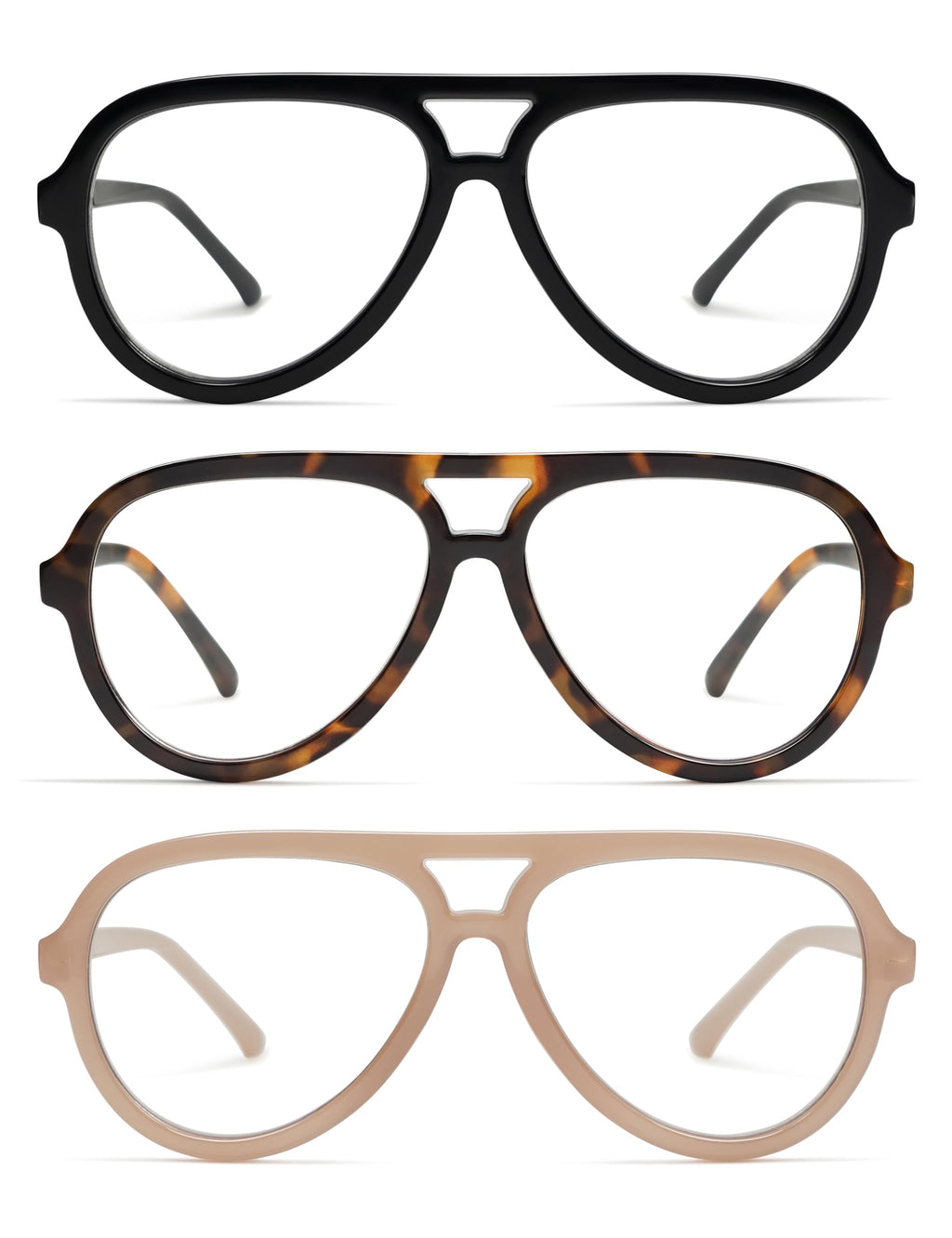 AMOMOMA 3 Pack Retro Oversized Aviator Reading Glasses for Women Men,Classic Large Reader Blue Light Computer Frame AM6111