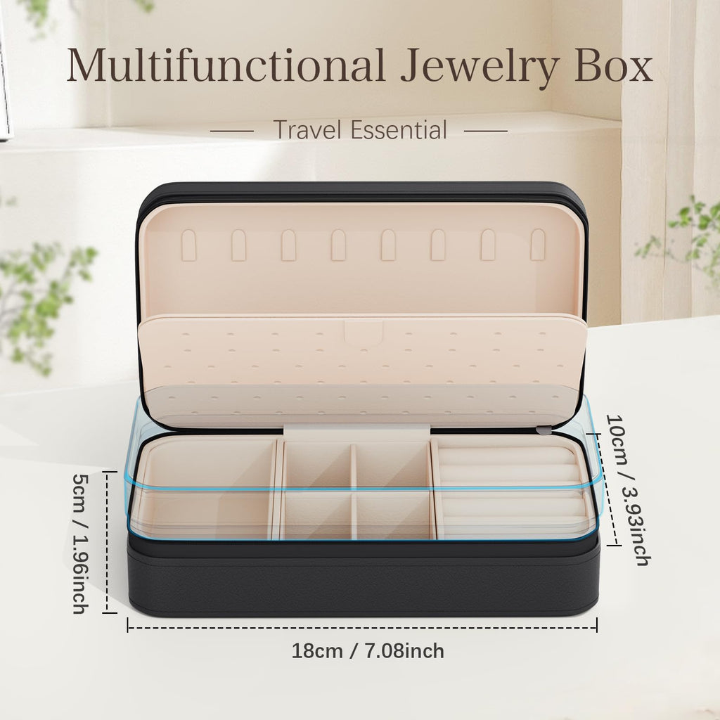 DesignSter Travel Jewelry Box, PU Leather Portable Jewelry Case, Small Jewelry Boxes for Gifts, Travel Jewelry Organizer for Women Rings Earrings Necklaces Bracelets (Avocado Green)