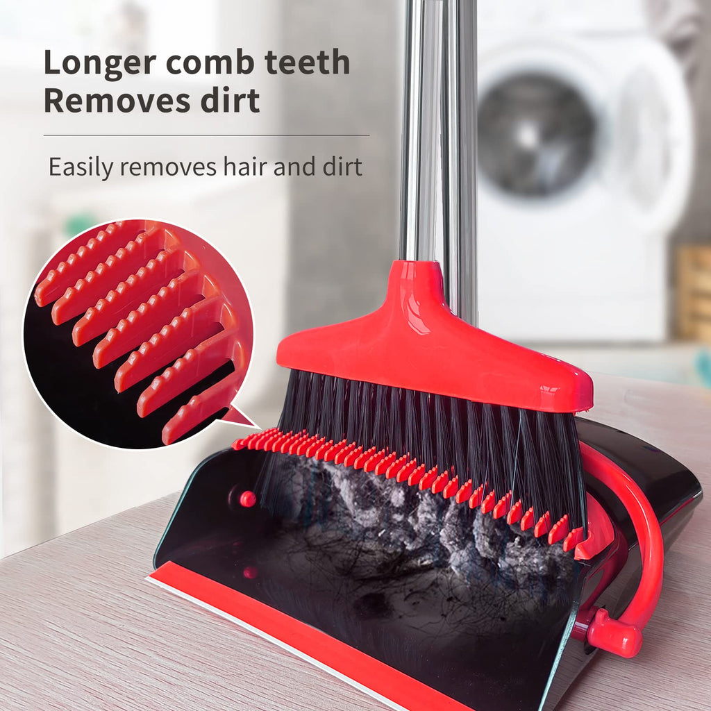 Broom with Dustpan Combo Set 54” Long Handle Household Dust Pan for Home Office Kitchen Cleaning （Black & Grey）
