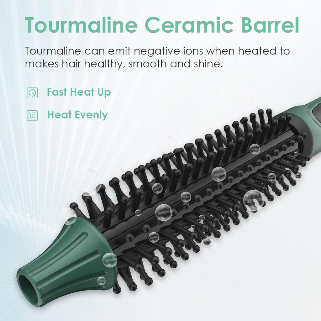 BANGMENG Mini Thermal Round Brush, 0.35 Inch Barrel Volume Heat Styling Brush for Men and Women Short Thin Curly Straight Hair, Heated Curling Iron,12 Temperature Setting (0.95 Inch with Bristles)