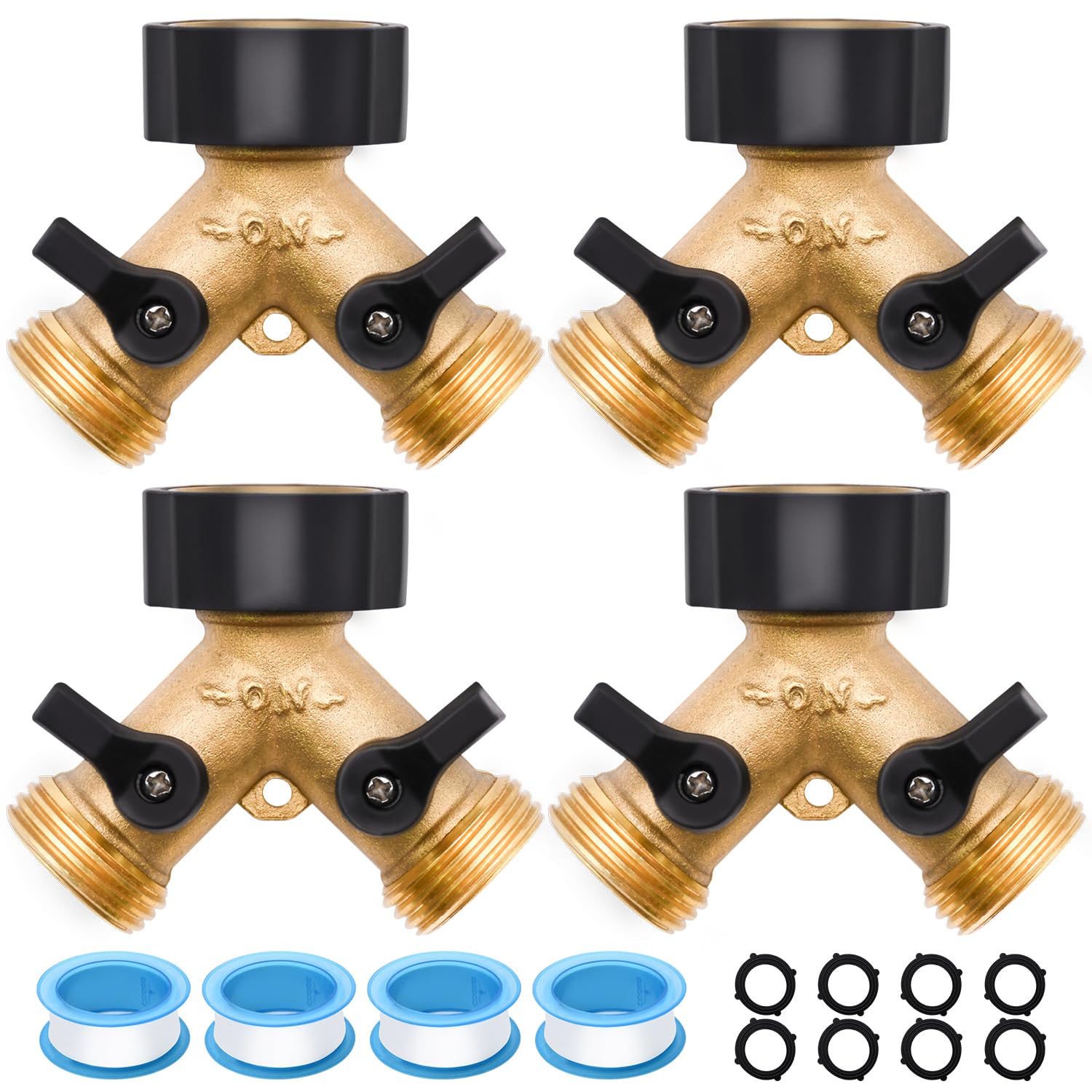 1/2/4 Pack 2 Way Hose Splitter, for 3/4" Hose Connector, with Rubber Washers & Tapes