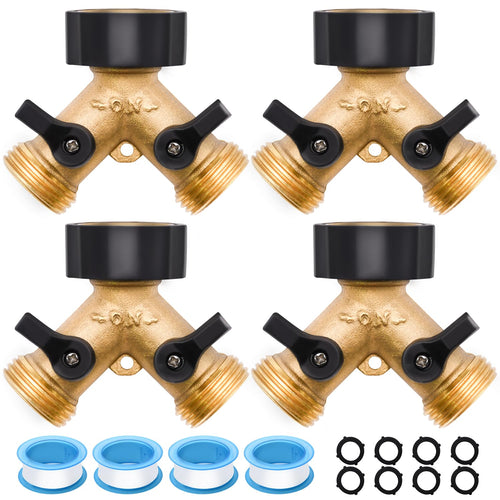 1/2/4 Pack 2 Way Hose Splitter, for 3/4" Hose Connector, with Rubber Washers & Tapes