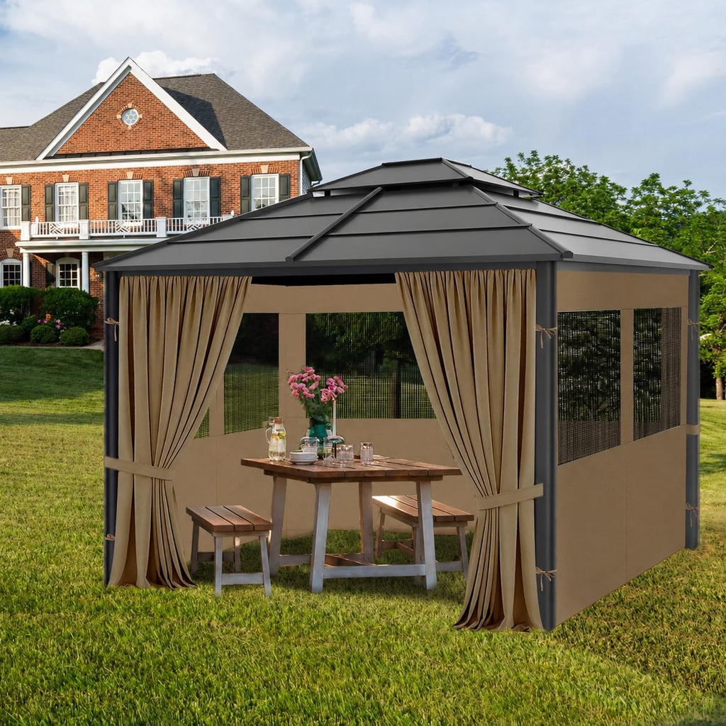 Gazebo Privacy Curtains 10' x 10' with Mosquito Windows, 4-Panels Side Wall with Zipper Universal Replacement for Patio, Outdoor Canopy, Garden and Backyard, Gray (Curtain Only)