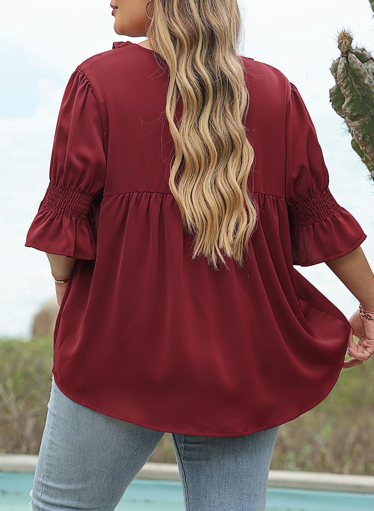 Eytino Plus Size Tops for Women Summer V Neck Short Sleeve Boho Floral Printed Flowy Chiffon Shirts Blouse(1X-5X)