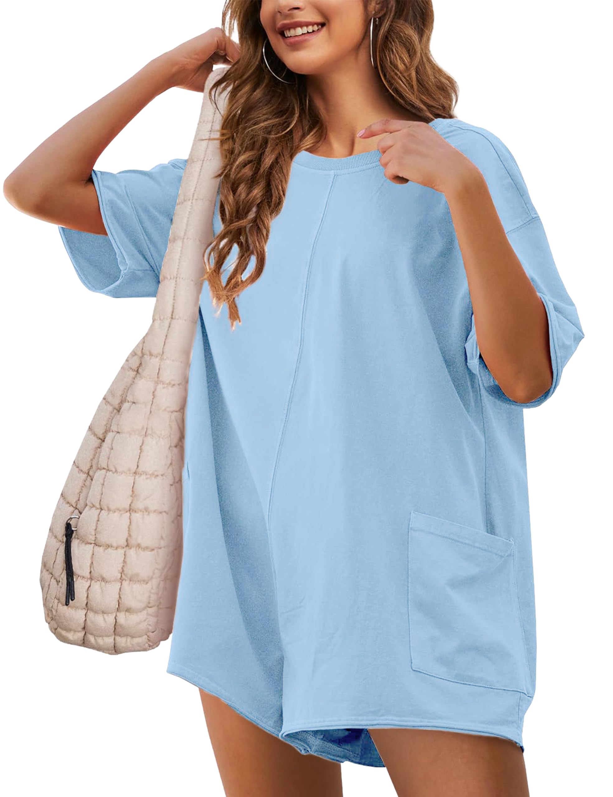 Rompers for Women Athletic Workout Hot Shot Tee Romper Casual Oversized Jumpsuits Overalls
