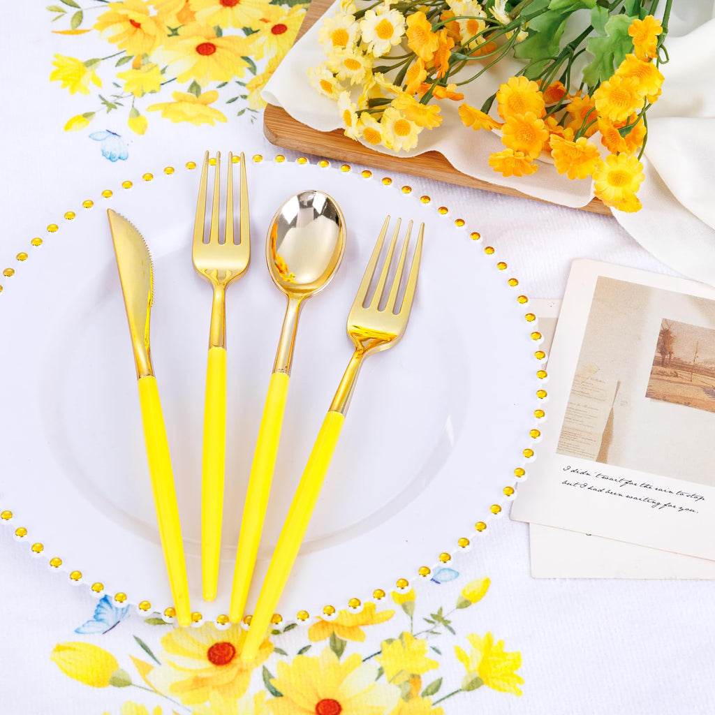 Supernal 102 Pcs Black and Gold Plastic Silverware Set,Heavy Duty Gold Disposable Cutlery for 34 Guests (34 Forks,34 Spoons,34 Knives),Elegant Plastic Flatware for Weddings,Parties & Upscale Events