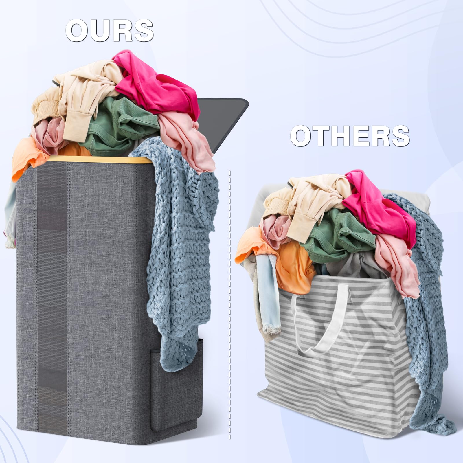 BlissTotes Laundry Basket with Lid, 100L Clothes Laundry Hamper with Handles and Removable Laundry Bag, Breathable Design Hamper with Lid for Bedroom, Bathroom, Dorm, Laundry Room - Beige