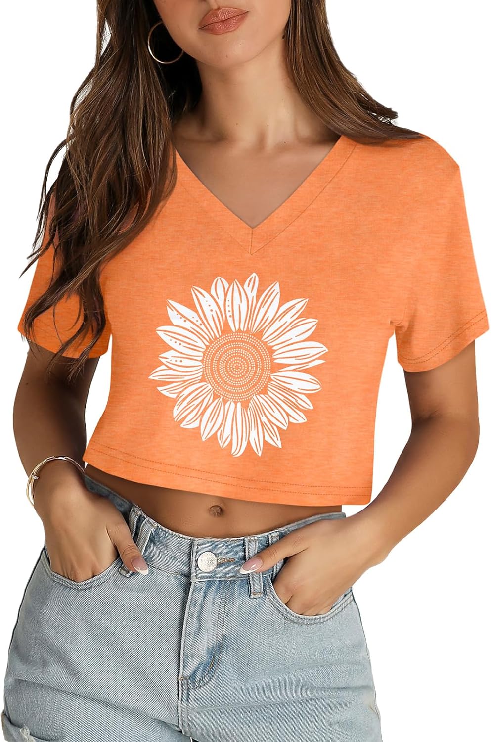 Womens Crop Tops Summer Baisc Tees V Neck T Shirts Casual Short Sleeve Cropped Top 2026