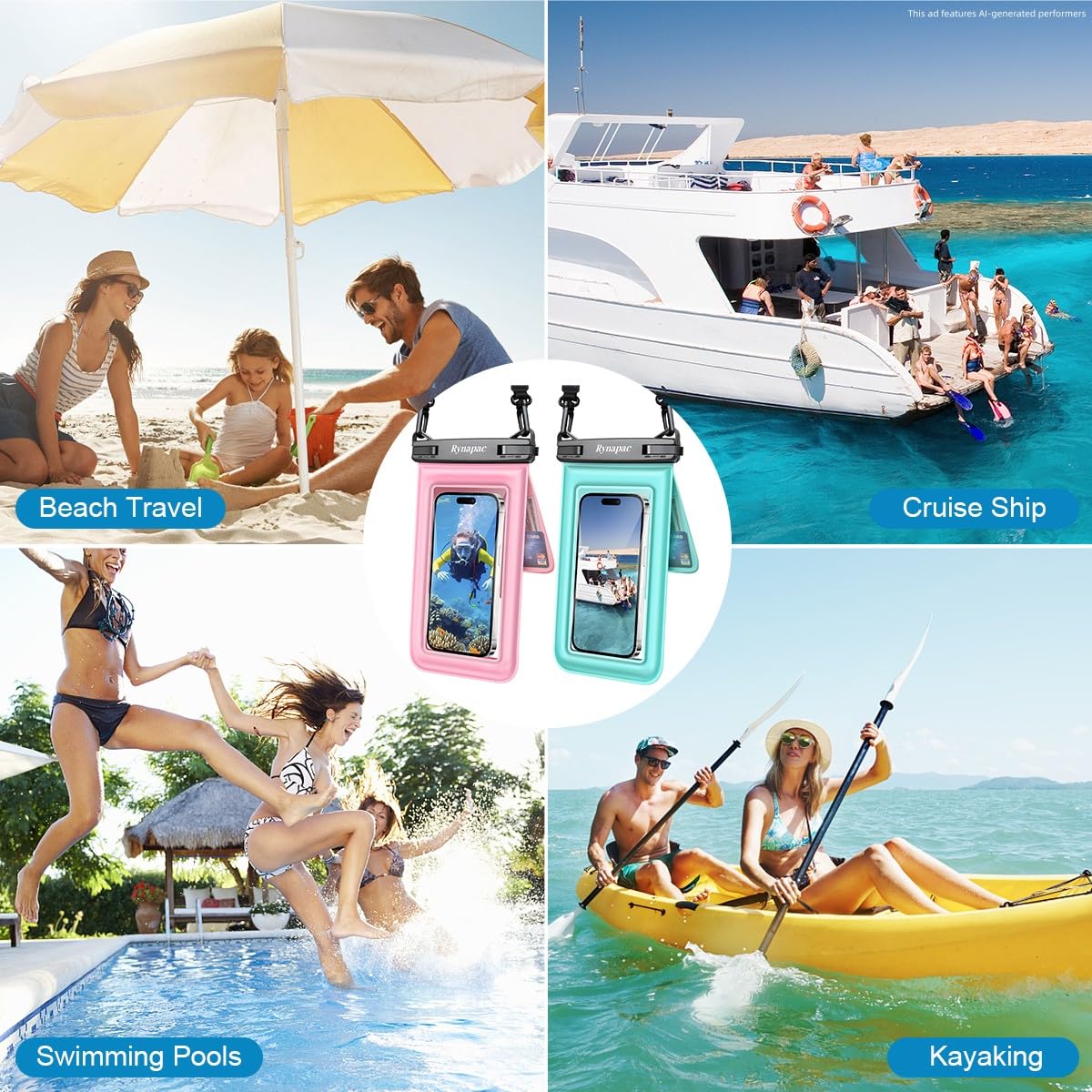 [Up to 8.5''] Floating Waterproof Phone Pouch 2 Pack, IPX8 Double Space Waterproof Phone Case with Lanyard for iPhone 17 16 15 Pro Max, Galaxy S26 Ultra, Cellphone Dry Bag Beach Cruise Ship Essentials