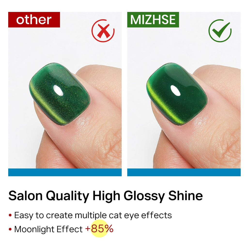 MIZHSE Cat Eye Gel Nail Polish, Moonlight Magnetic Gel Polish and Sheer Nude Nail Kit with 1 Magnet Stick, Glass Shiny Effect Silver Pink Purple Soak Off Manicure Home DIY