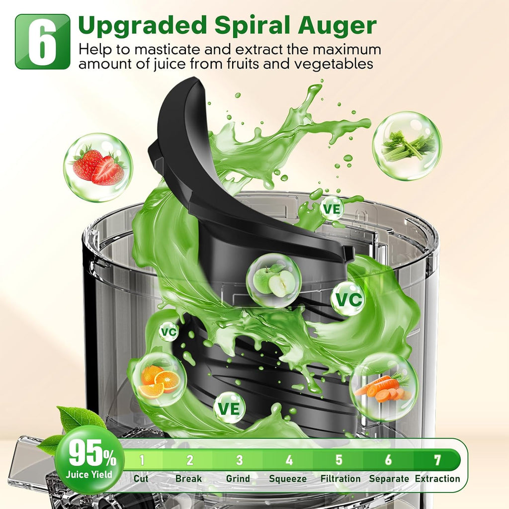 Cold Press Juicer, Masticating Juicer with 5.4" Wide Feed Chute, 350w Slow Juicer Machines Fit Whole Vegetables and Fruits with High Juice Yield, Easy to Clean (Black)