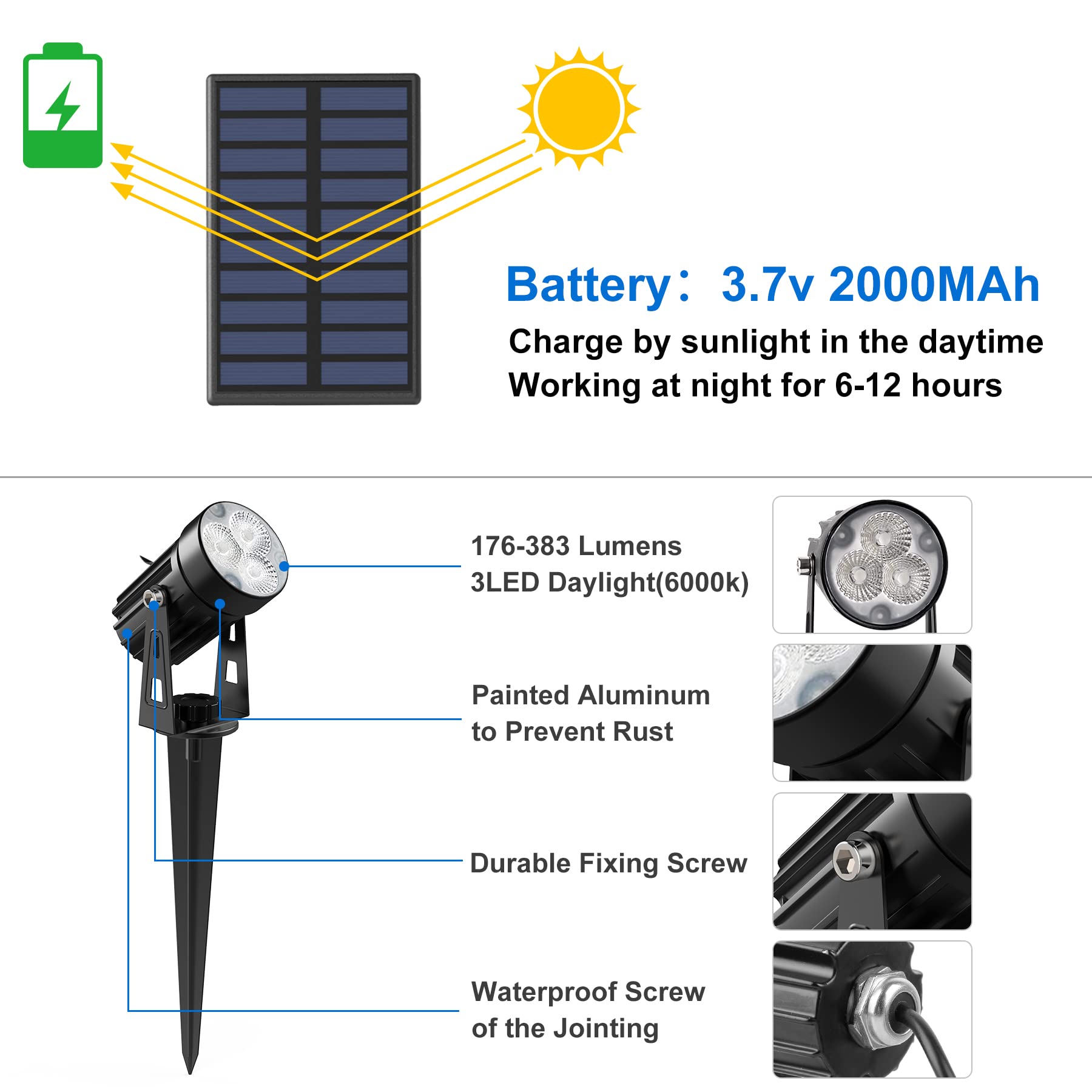 Solar Spot Lights Outdoor, Solar Landscape Spotlights IP65 Waterproof 9.8ft Cable,Auto On/Off Outdoor Wall Lights for Garden Yard Driveway Porch Walkway Pool (3000K Warm White)